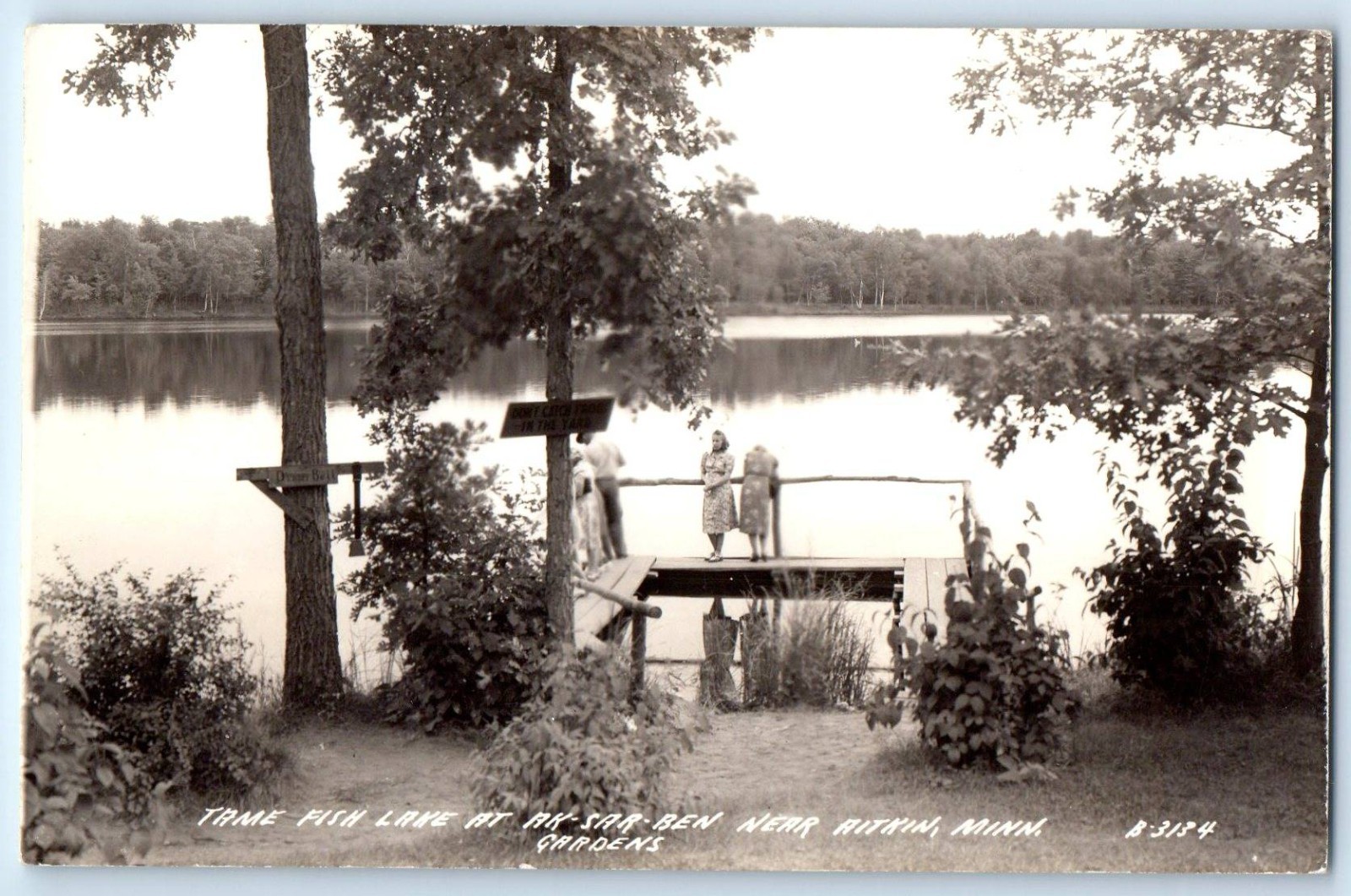 c1940\'s Tame Fish Lake At Ak Sar Sen Near Aitkin MN Gardens RPPC Photo Postcard
