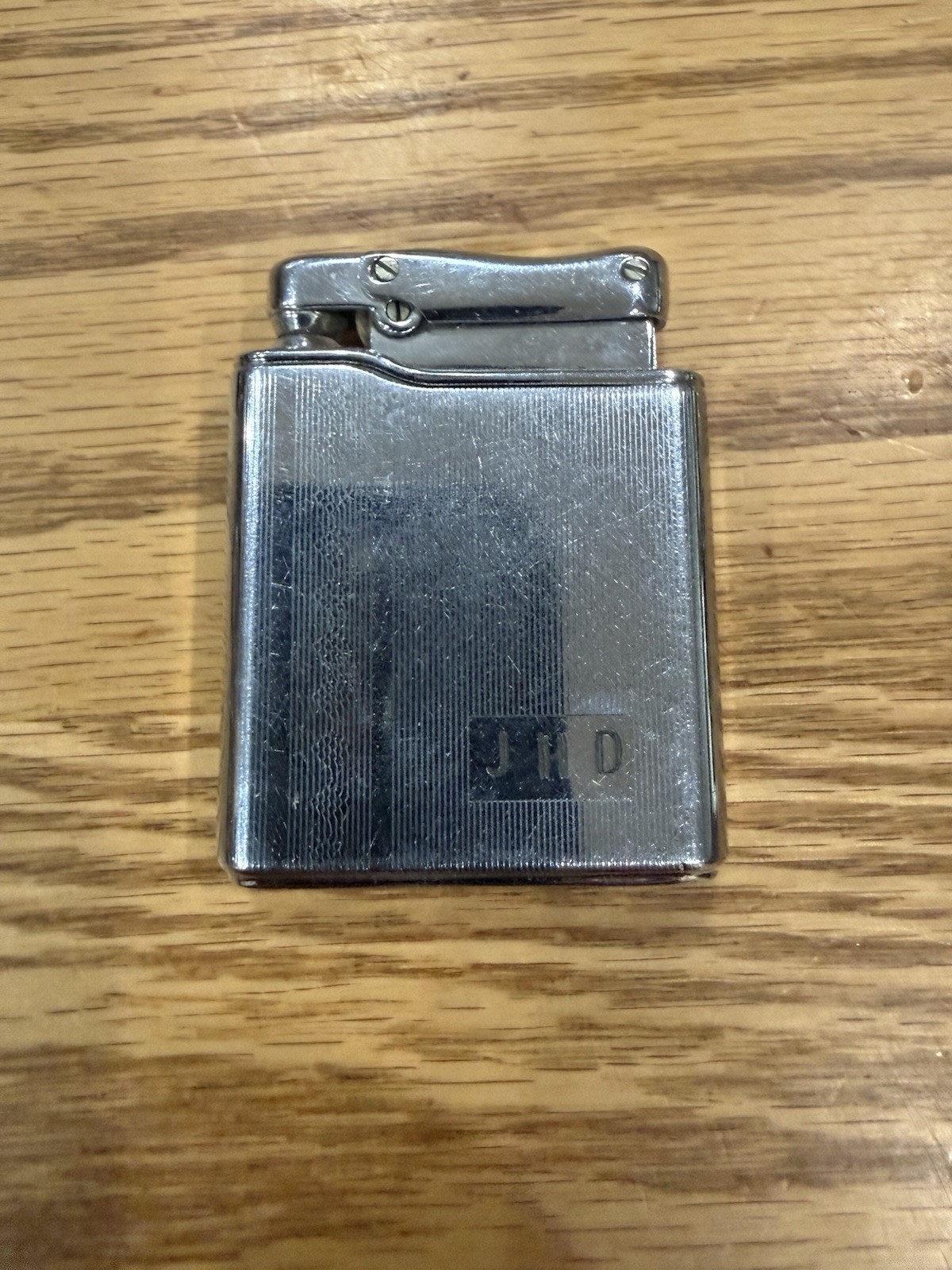 Vintage Ibelo Colibri Monopol Petrol Lighter Chrome Grooved Monogram JHD 1950s