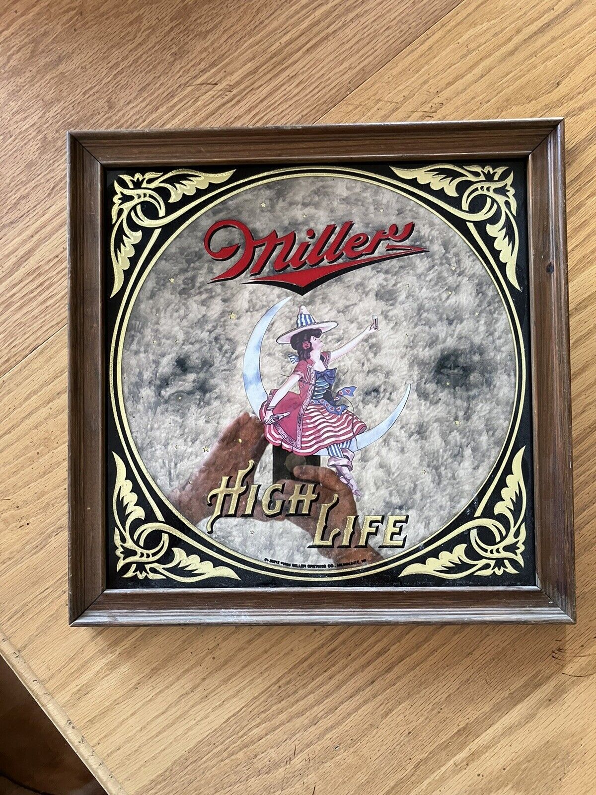 Vintage Miller High Life Mirror Sign 1980 Half Moon Lady