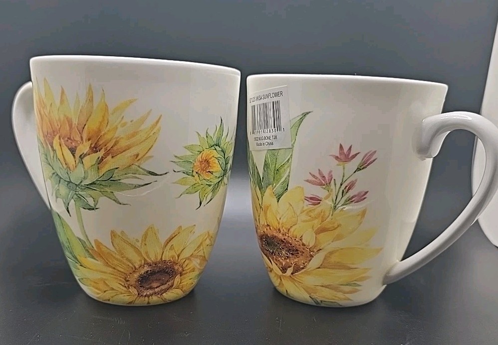 Mikasa SUNFLOWER Set Of 2 Mugs Fine Bone China Flowers Summer NWT Mikasa SUNFLOWER Set Of 2 Mugs Fine Bone China Flowers Summer NWT