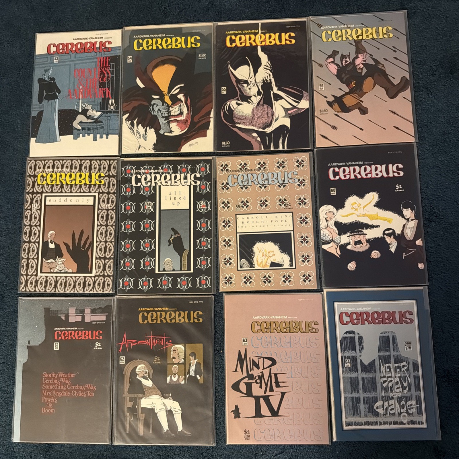 Cerebus Comics lot #53-64 Church & State 1 Aardvark-Vanaheim 12 books VF/NM
