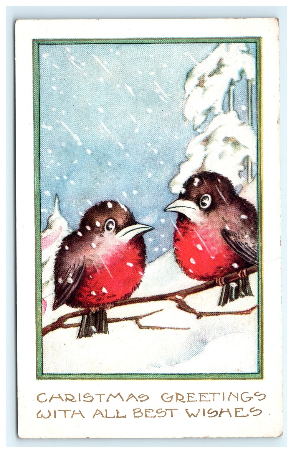 1921 Antique Christmas Postcard Robins in Snow Whitney Made Skaneateles NY