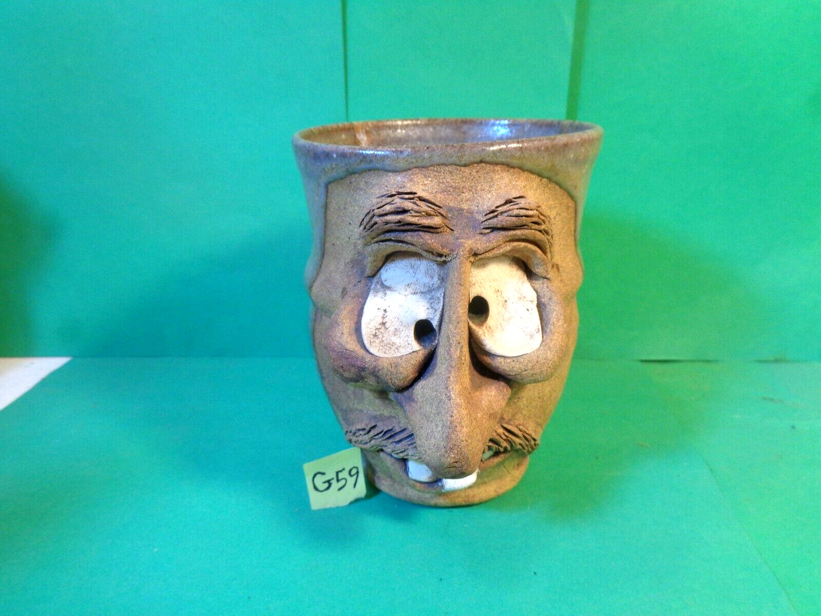 Pottery Face Coffee Mug, Signed Rogers (Used/EUC)