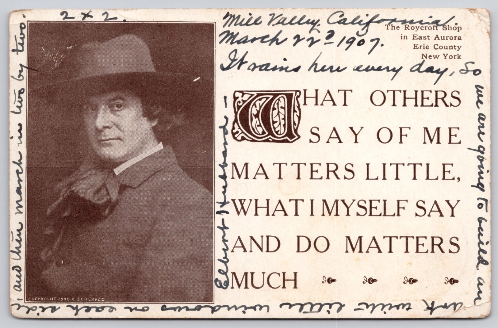 East Aurora New York NY Roycroft Shop Elbert Hubbard Quote Postcard 1907