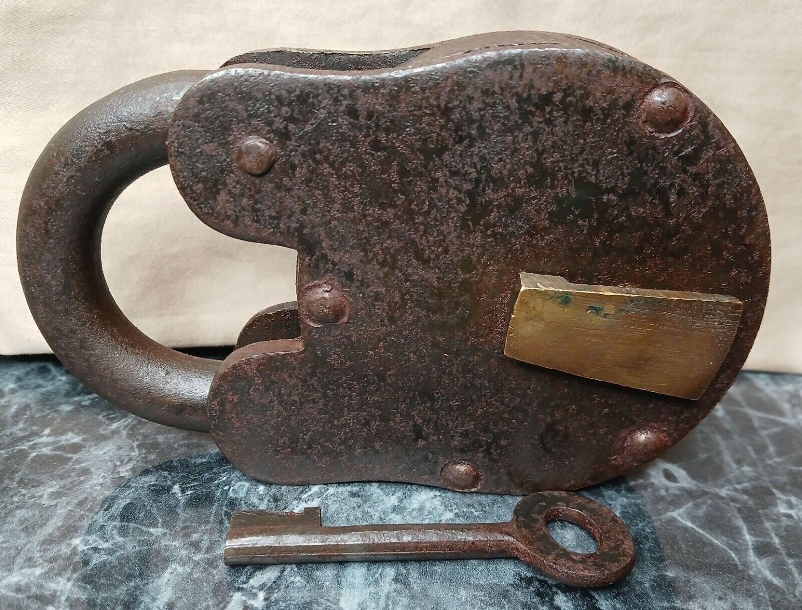 Vintage Large Steel Padlock with Key