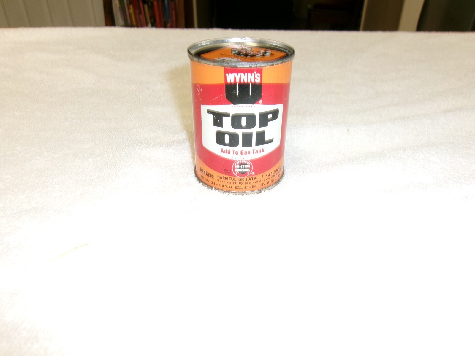Vintage Wynn's Top Oil Tin Can 4oz. Add to Gas Tank Checkered Flags