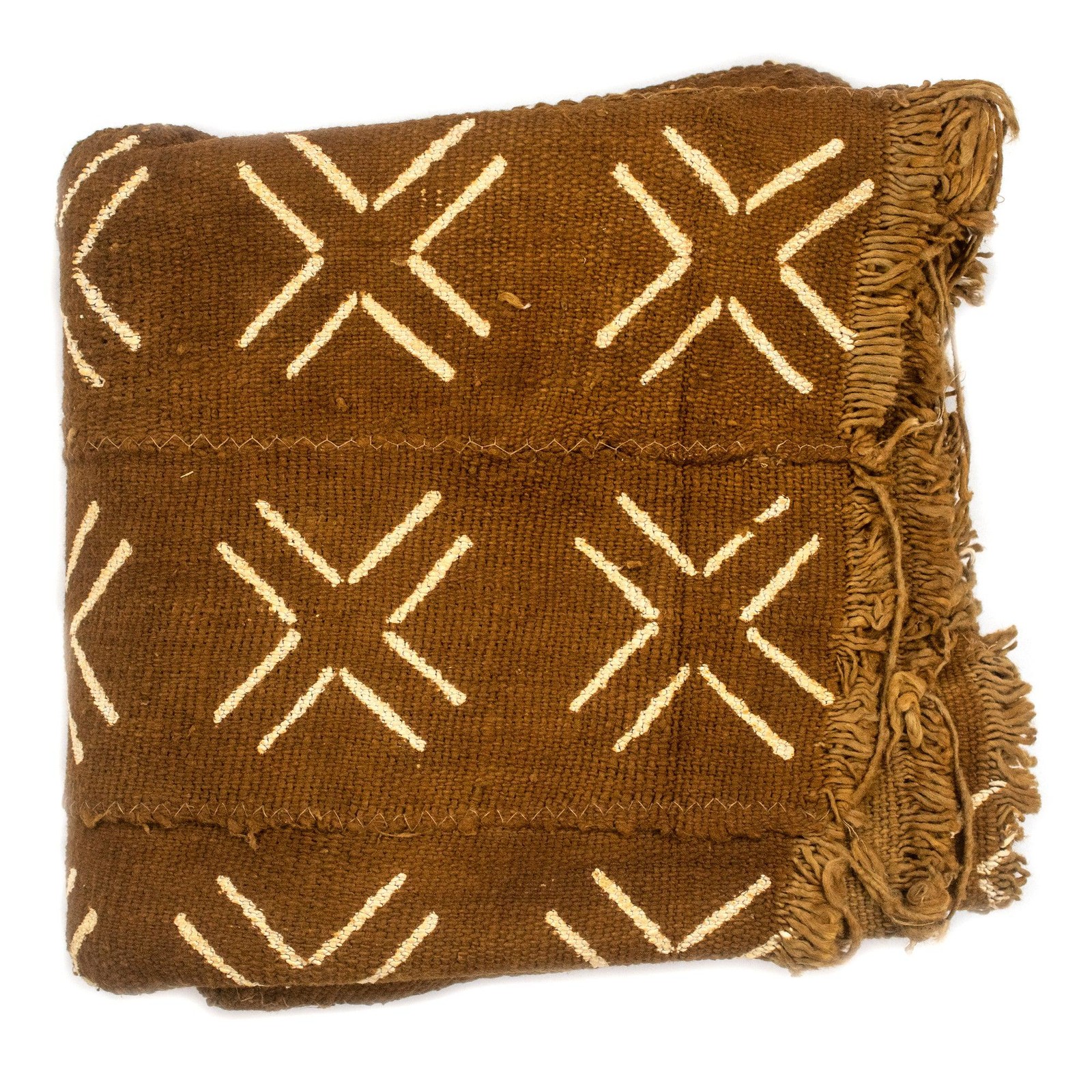 Caramel Brown Bogolan Mali Mud Cloth Cross Design African Cotton Handmade