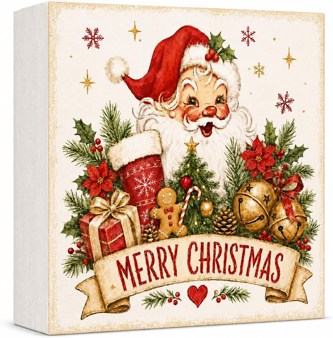 Vintage Merry Christmas Wood Box Sign 5x5