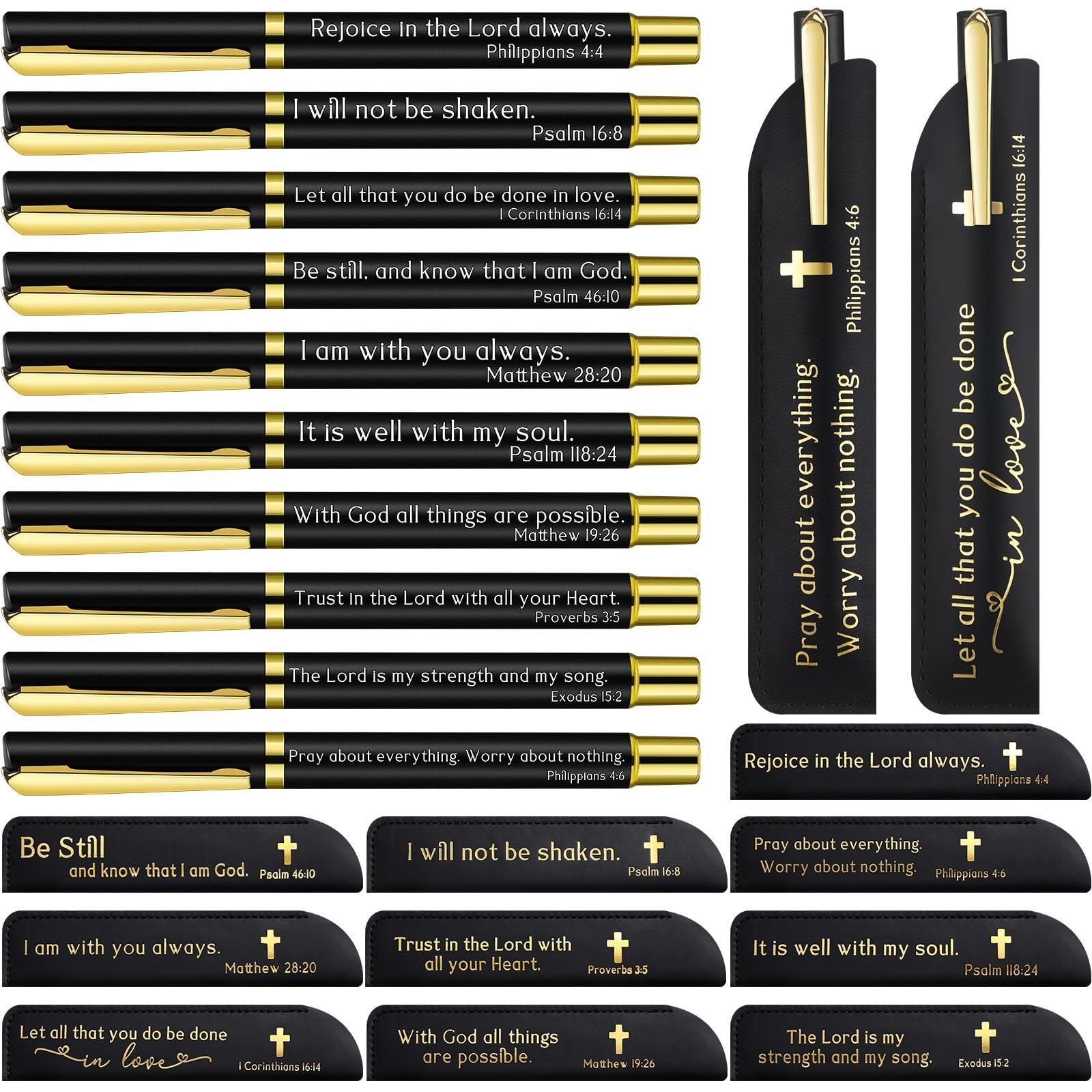 15 Sets Social Worker Gifts Bible Verse Pen with Leather Holder, Black 15