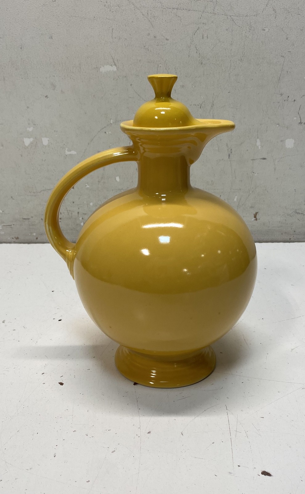 Rosemeade Pottery Yellow Spherical Carafe Pitcher with Cork Stopper Vintage