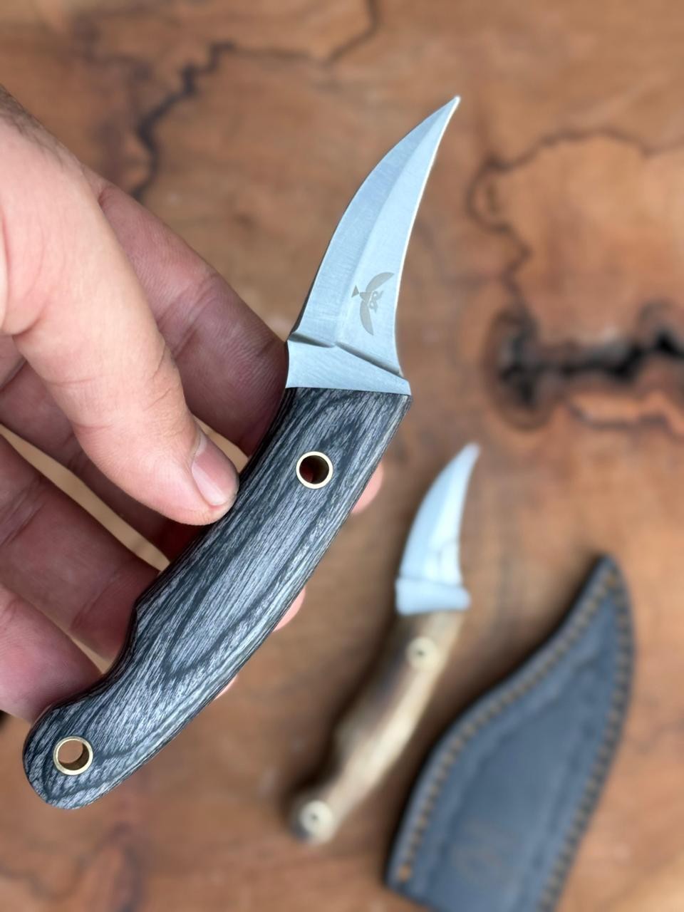 PIVIA MOON Dagger Knife, Pikal, Elvia fusion 12c27 leather BOOT sheath Owltown