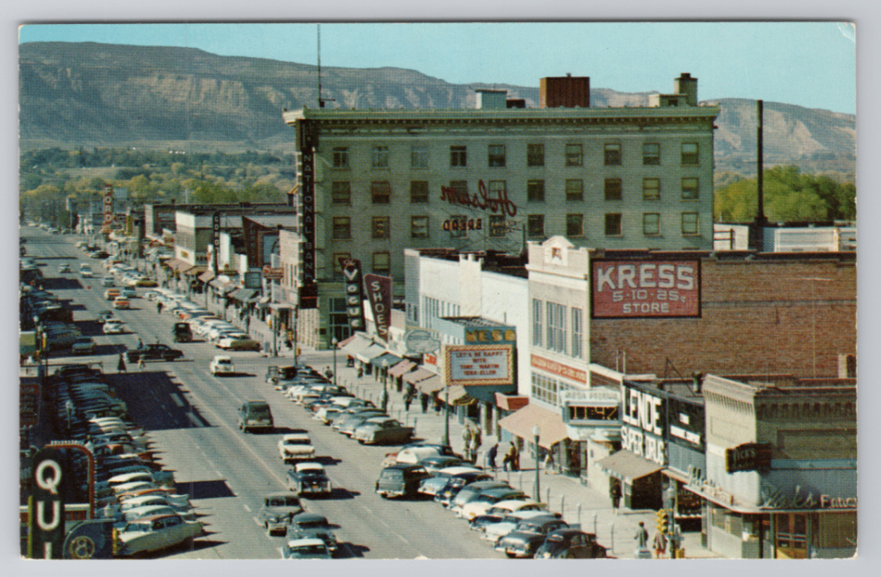 Main Street Grand Junction, CO Ford Vogue Vintage Chrome Postcard
