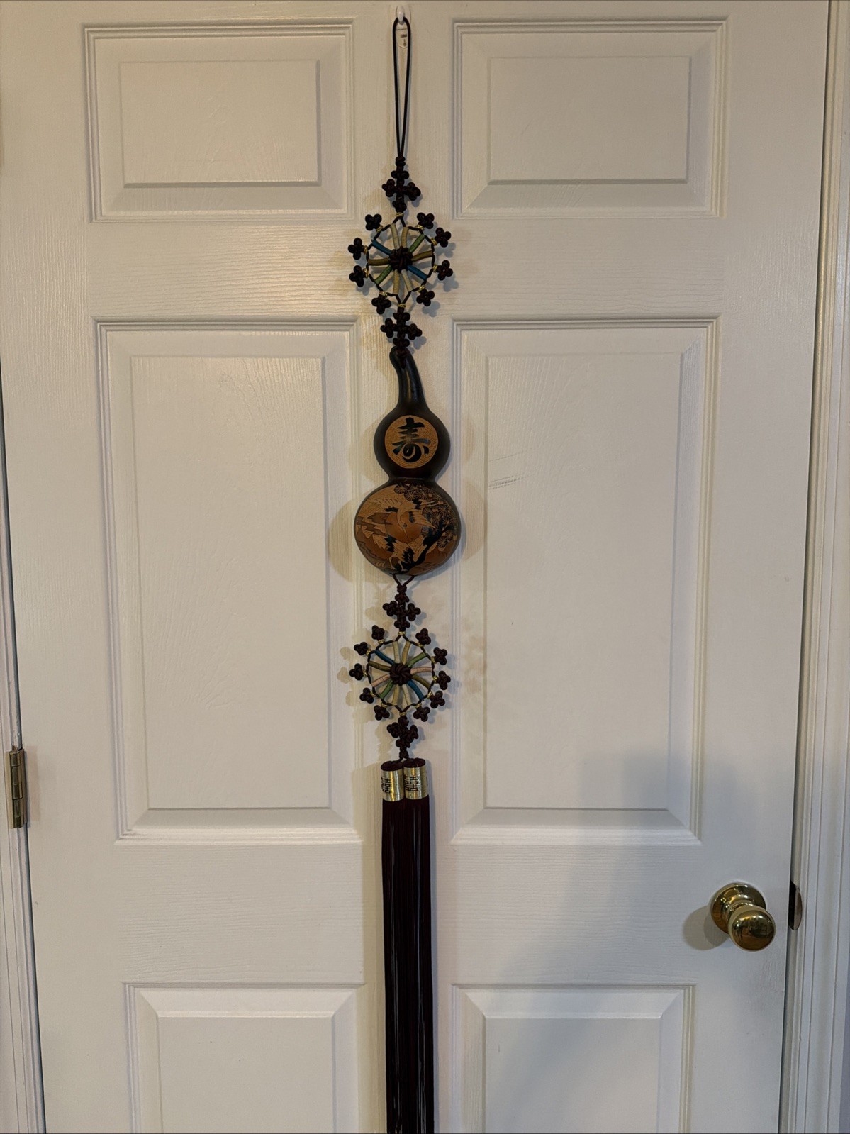Set Of Two Vintage Asian Gourd Art Wall Hanging Carved Animals, Cranes, Birds Set Of Two Vintage Asian Gourd Art Wall Hanging Carved Animals, Cranes, Birds