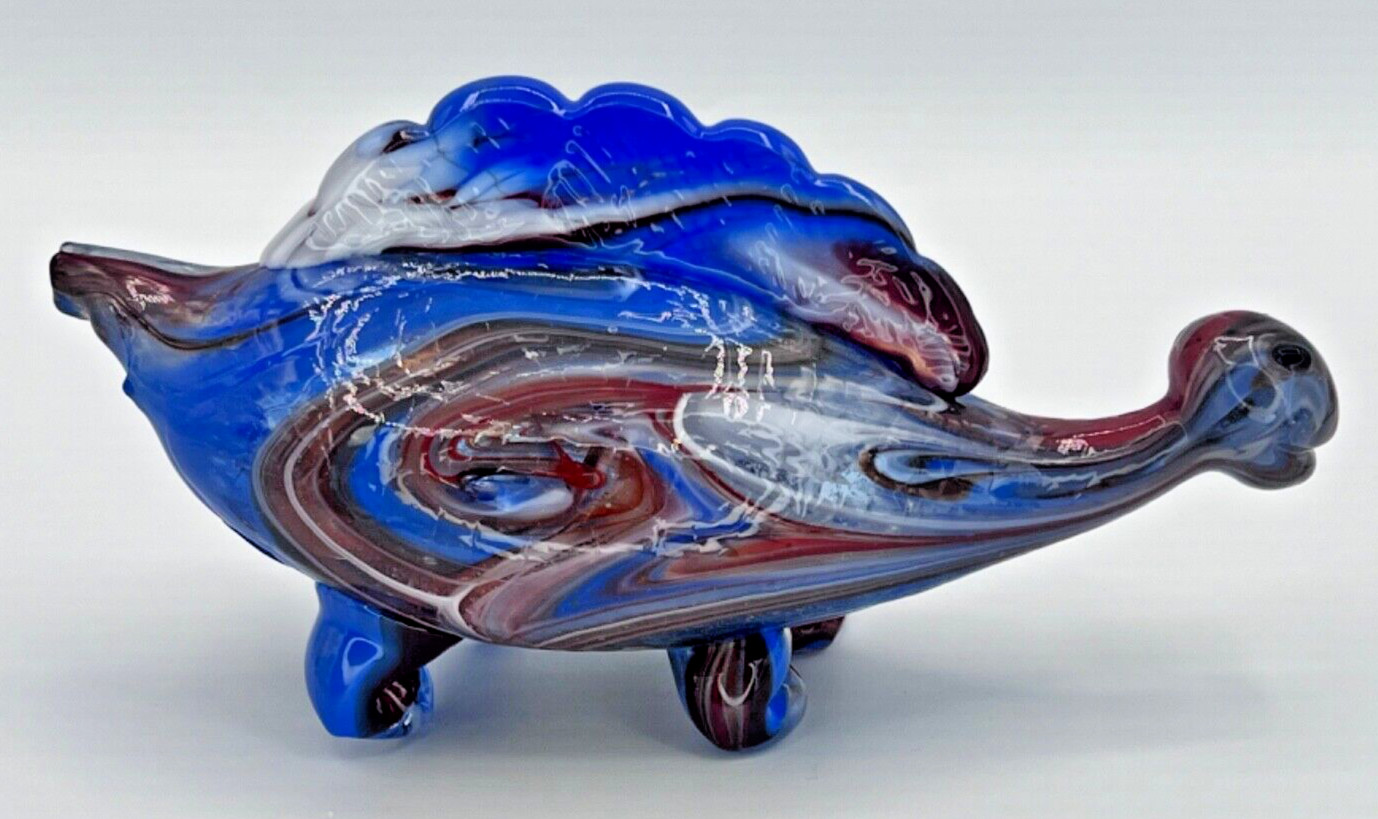 Dave Fetty (Fenton) Blue Slag Glass Dinosaur Henderson Hall - 2024