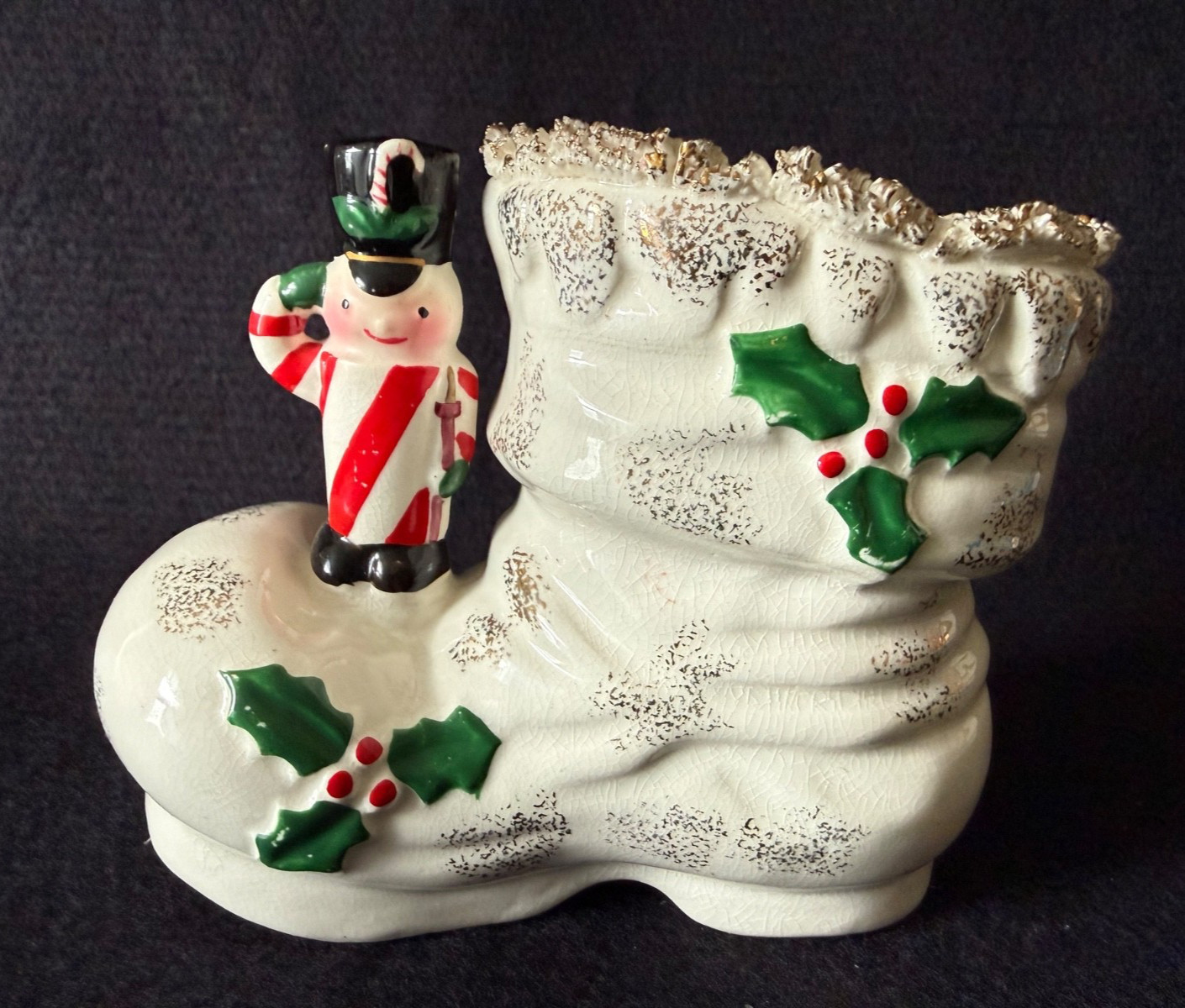 RARE Vintage Shenandoah Spaghetti Trim Christmas Toy Soldier Planter~Japan