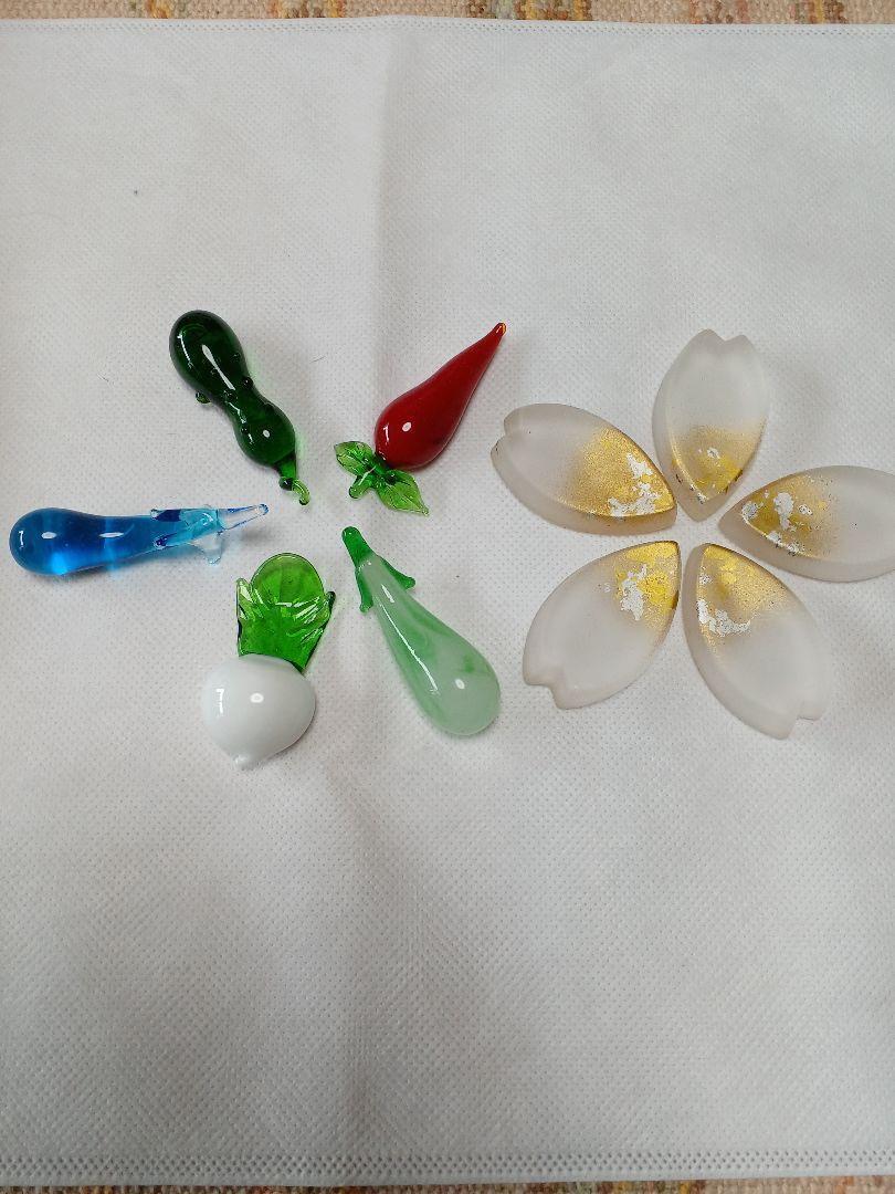 Glass Chopstick Rest 5 Vegetable Objects Hirota Cherry Blossom Petal Pieces Sold