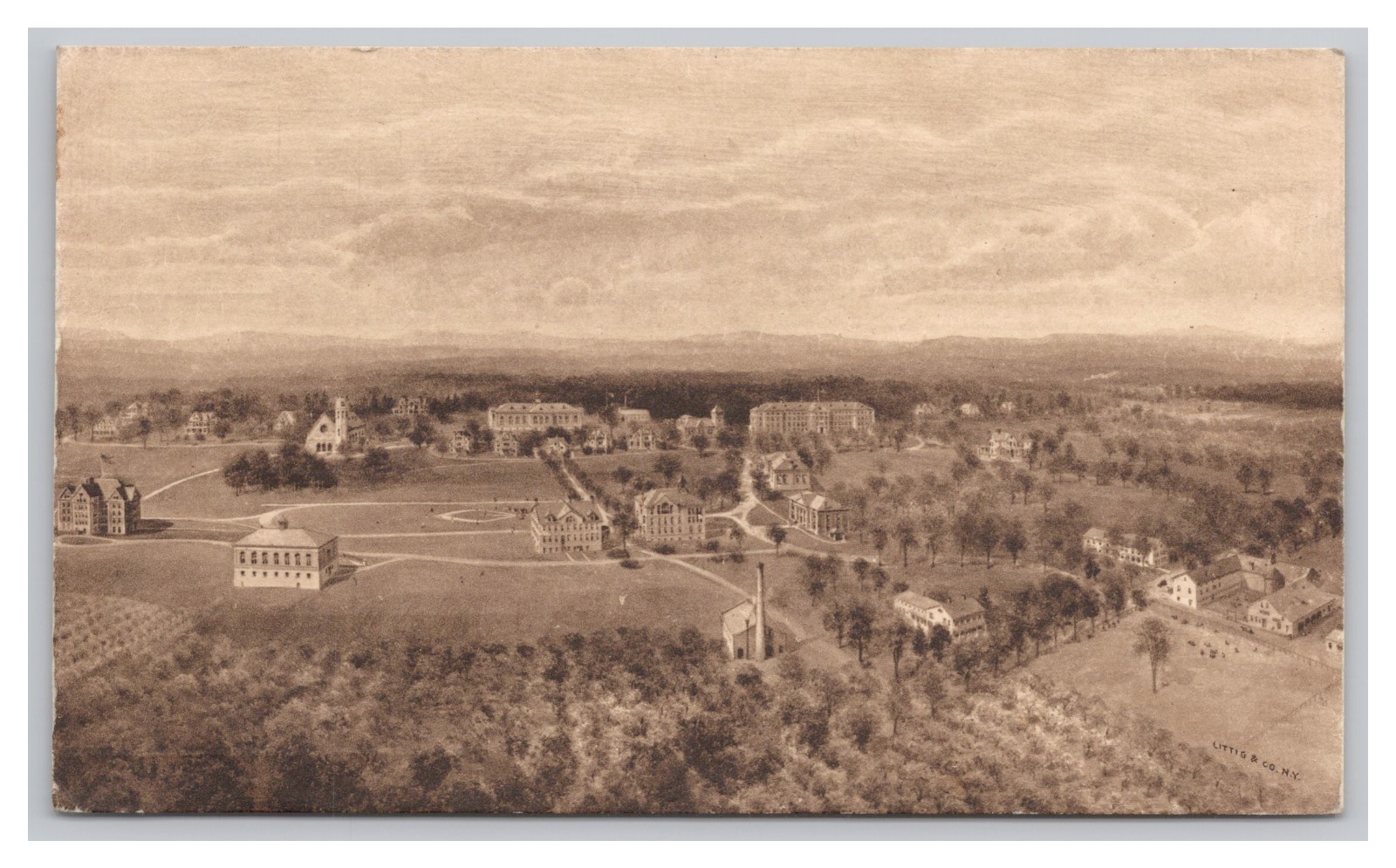 Massachusetts Mount Hermon & Northfield Schools c1920s Aerial View Postcard UNP