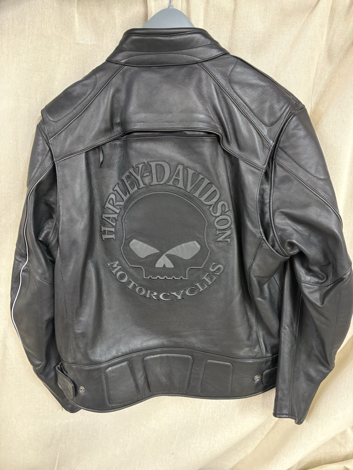 Harley Davidson Willie G Reflective Skull Leather Riding Jacket w/liner