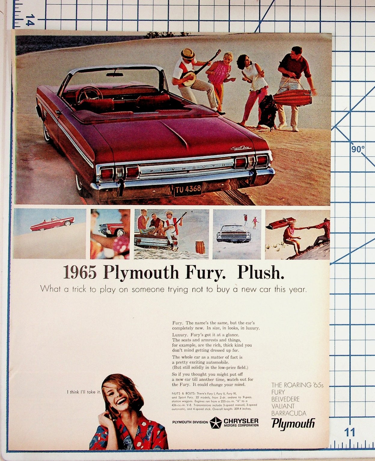 1965 Plymouth Fury Convertible Vintage Car Magazine Ad 60s Chrysler Mopar