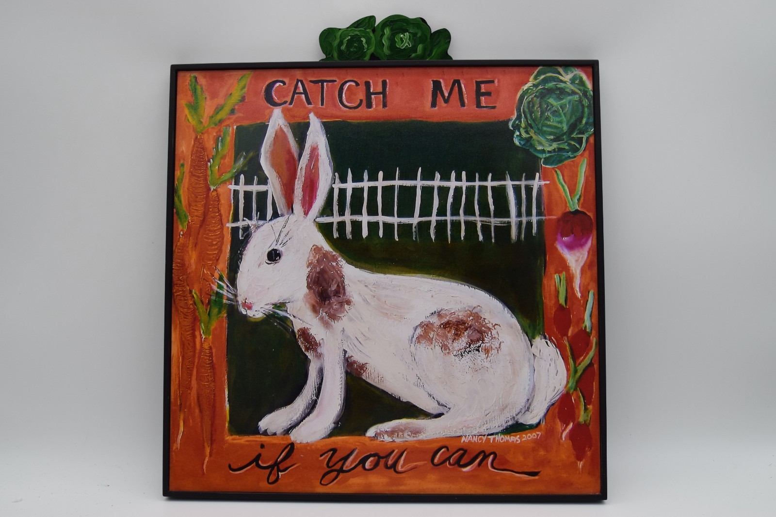 Nancy Thomas Folk Art Plaque: Catch Me If You Can, Rabbit & Cabbage 15\