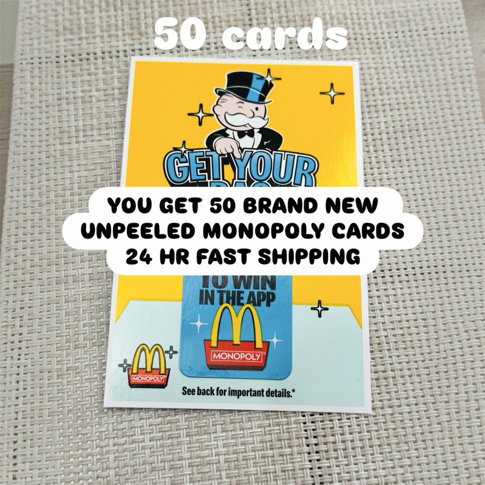 McDonald's Monopoly Play-to-Win 50x UnPeeled - 50  NEW Unpeeled 2026 - 50 cards