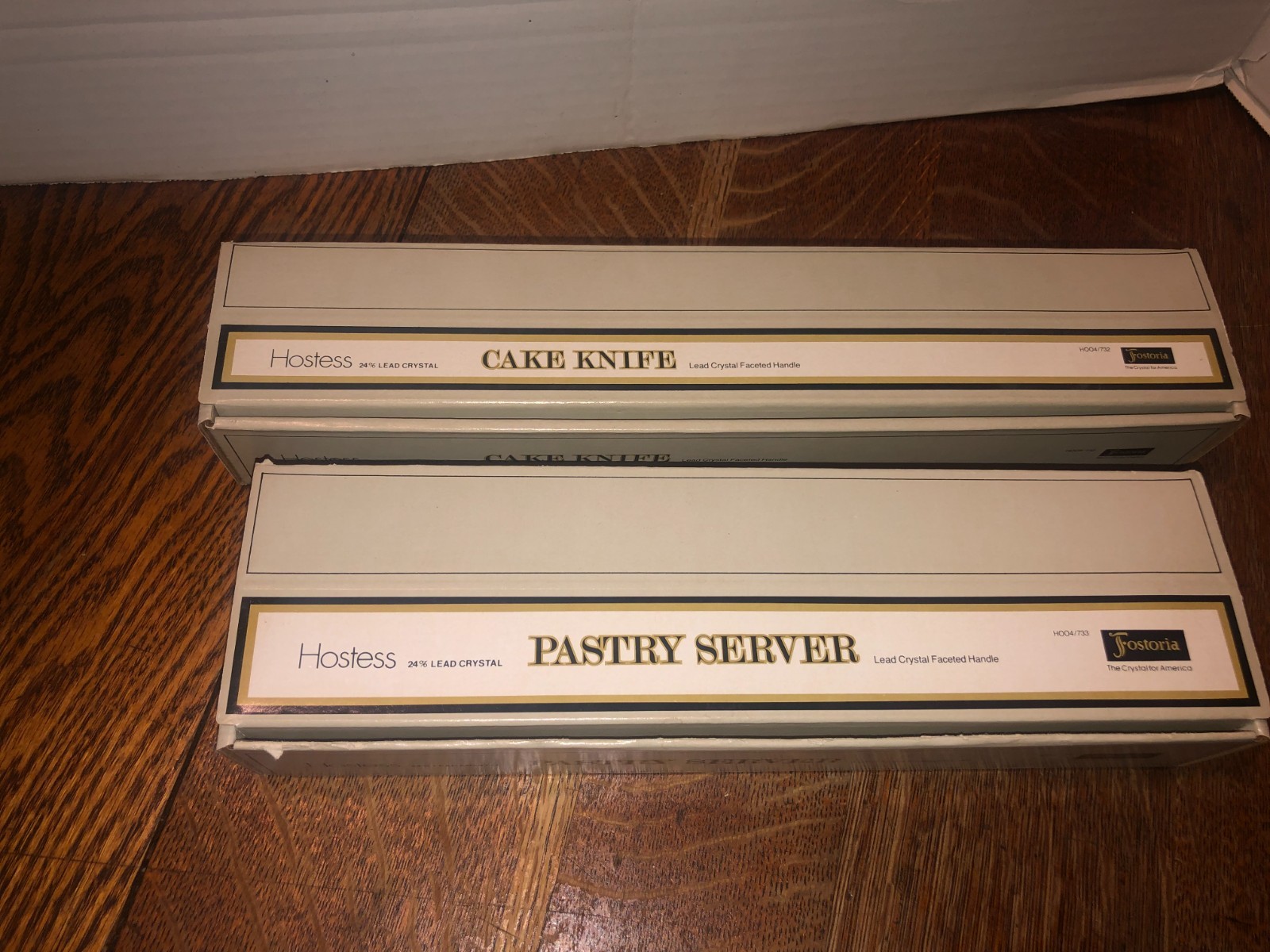 New FOSTORIA Hostess CAKE KNIFE/PASTRY SERVER W/24% Lead Crystal Handle NIB