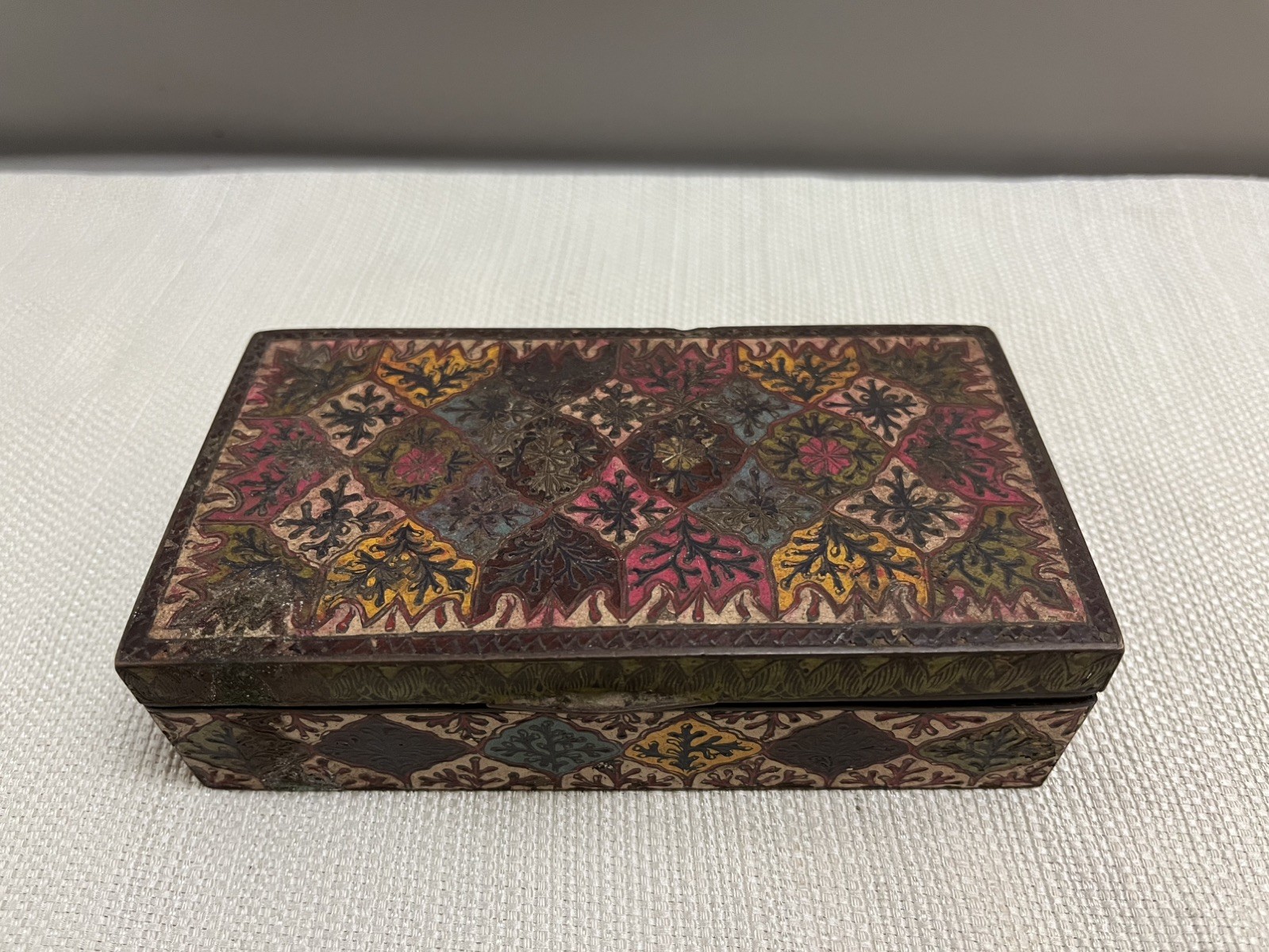 Antique/Vintage Brass Enamel Jewelry Trinket Box Vintage Decorative Keepsake Box