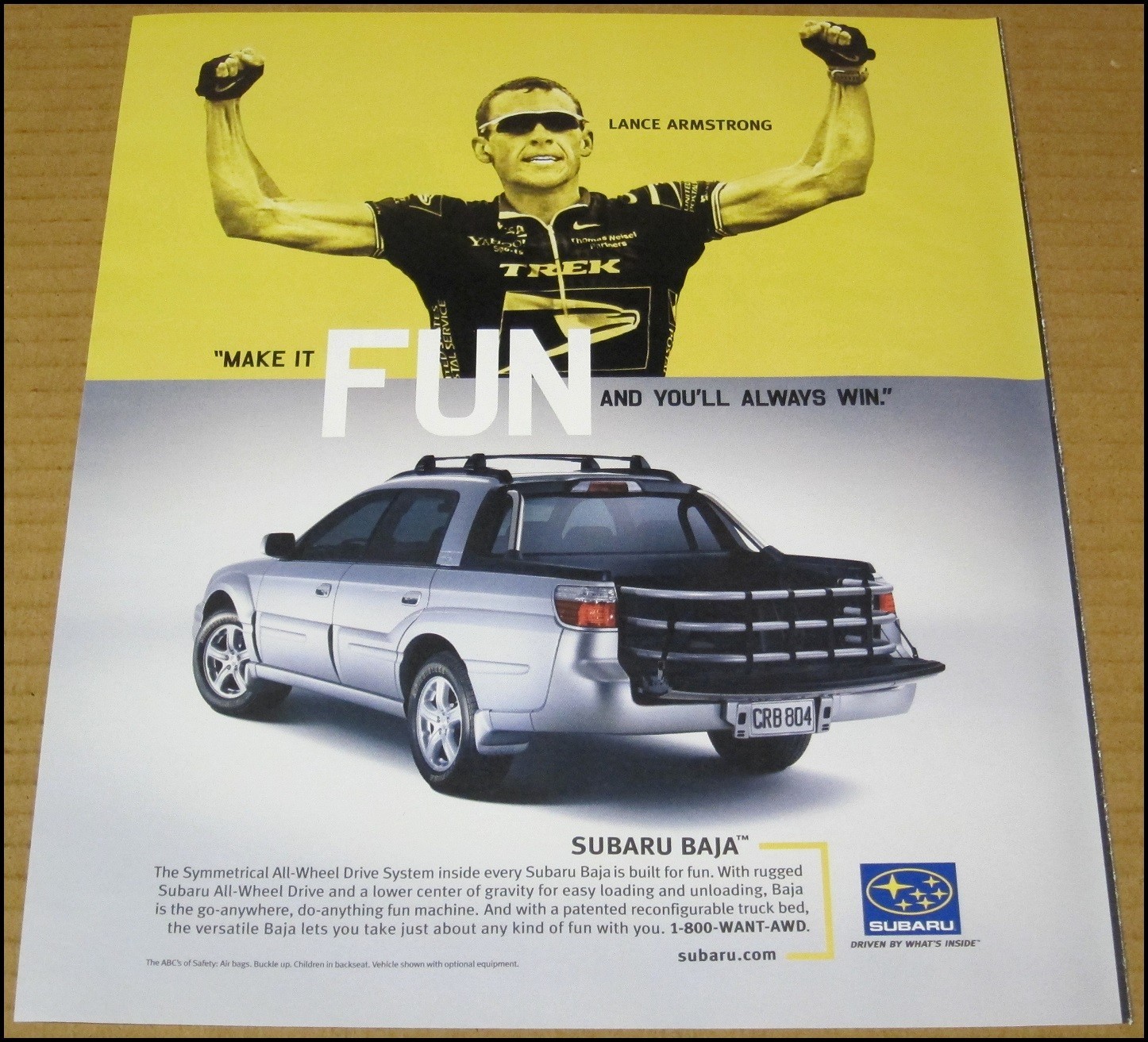 2003 Lance Armstrong Subaru Baja Print Ad Car Automobile Advertisement 10x12 VTG