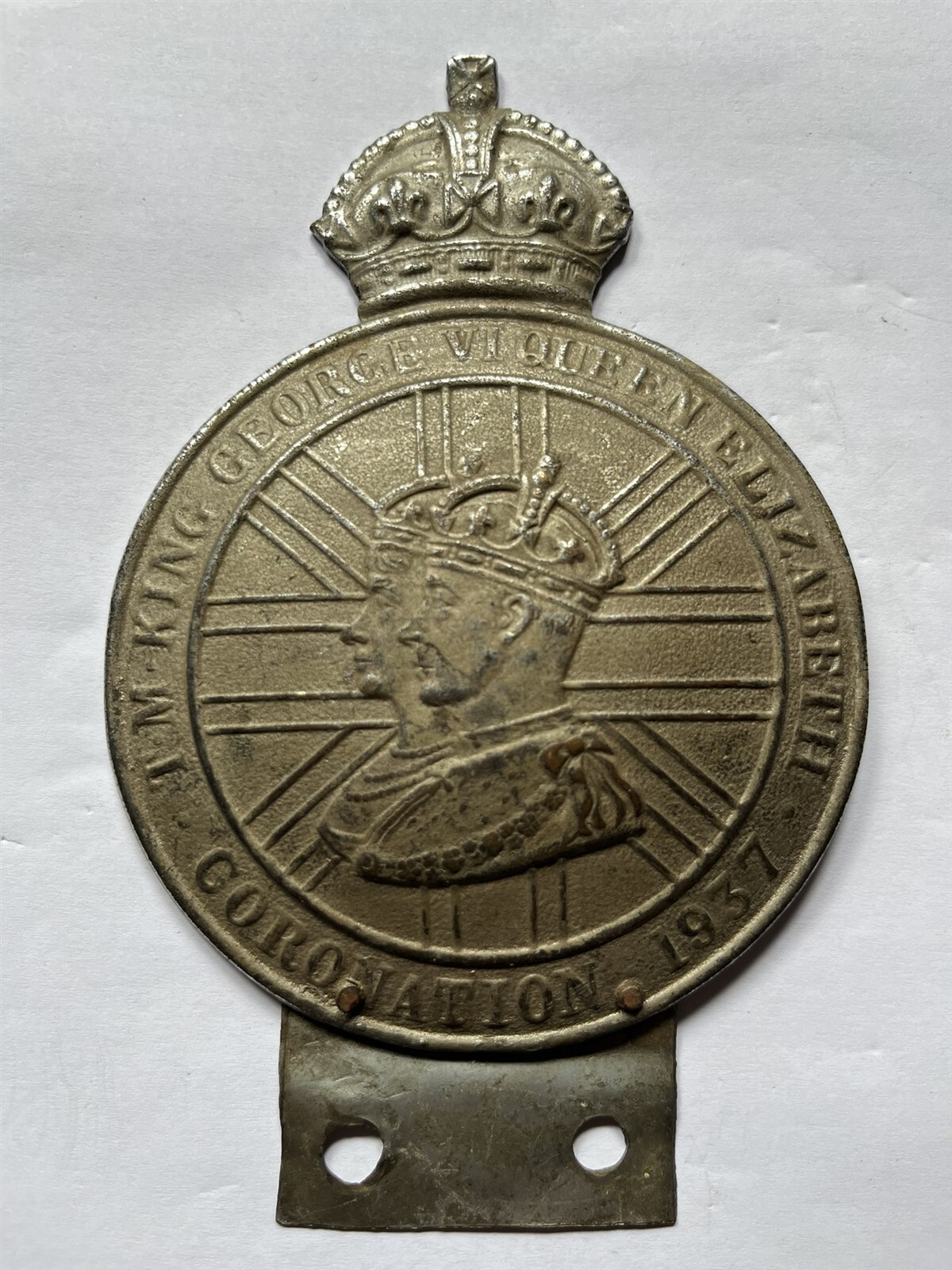 Badge souvenir auto car England TM King George VI Elizabeth II 1937 Coronation