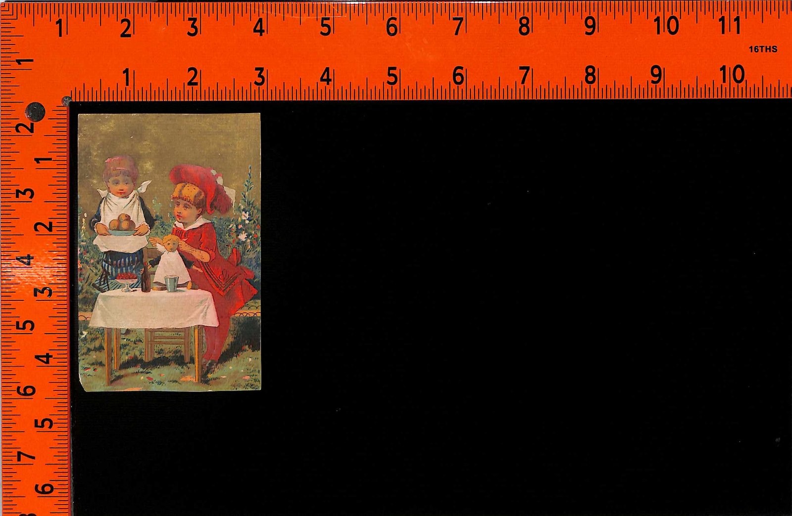 Two Children with Basket of Eggs and Doll Illustration Victorian Trade Card