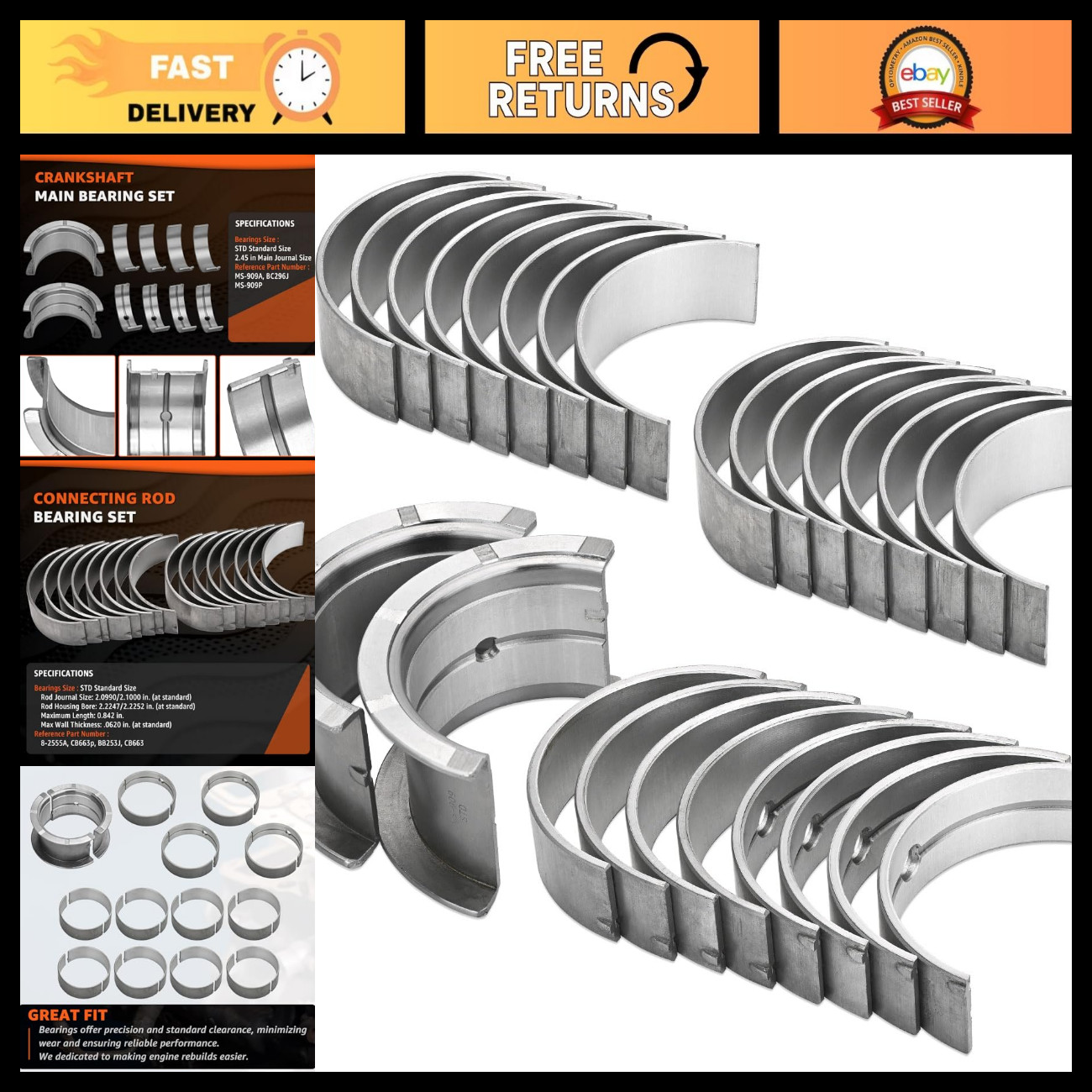 STD Main & Rod Bearings Kit Compatible with Chevy GM SBC 350 305 327 307