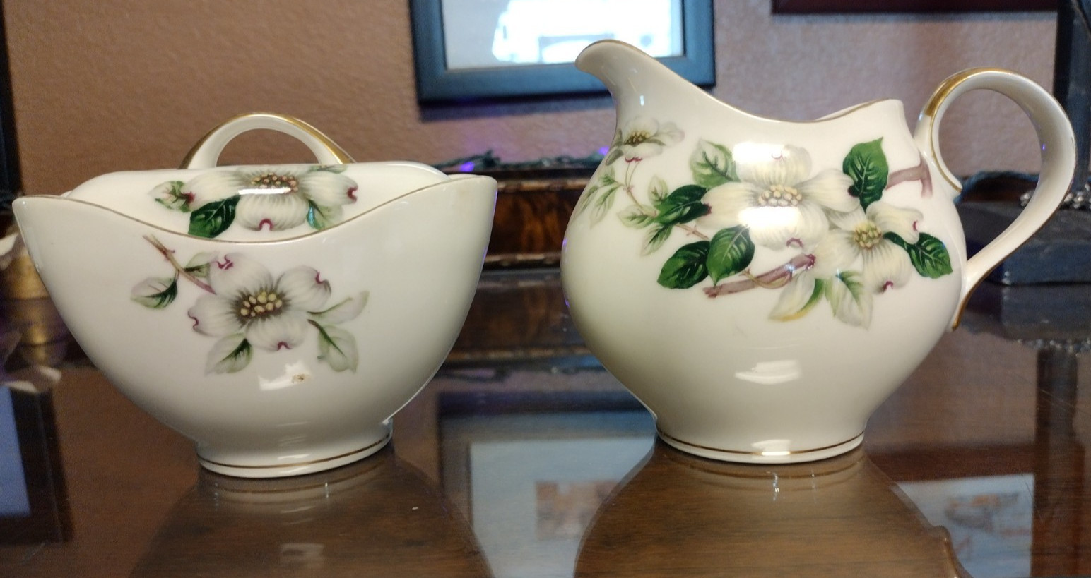 HTF VIntage Meito Norleans Livonia Dogwood Creamer & Sugar Bowl Set