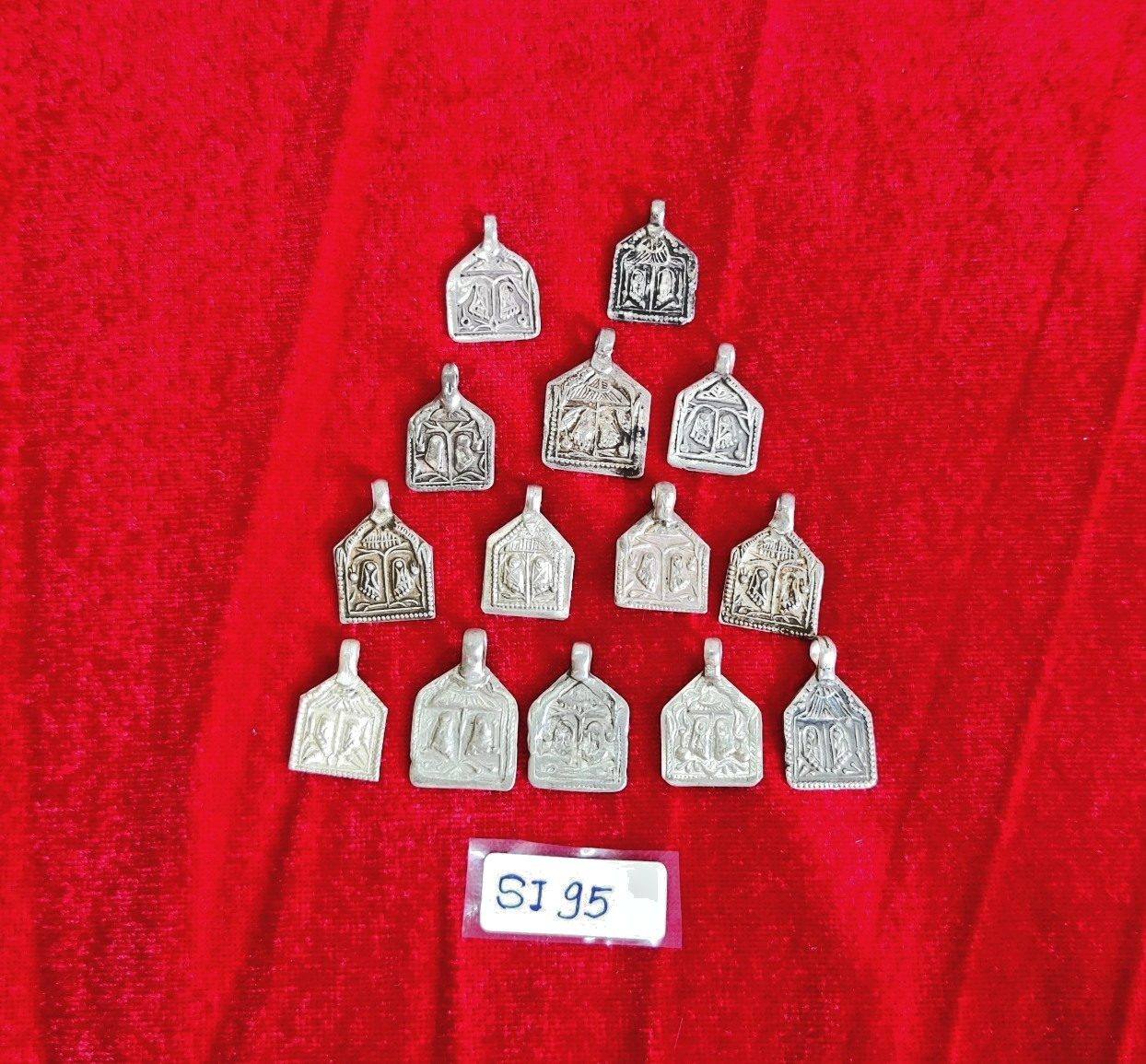 Antique Goddess Laxmi Feet Silver Religious Amulet Pendant 14 Pcs 17 Grams SI95