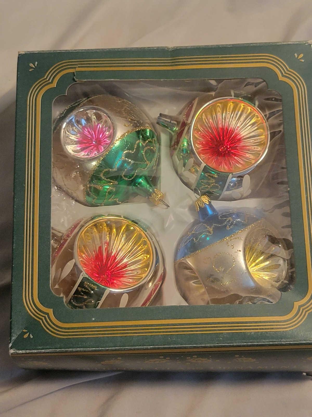 Vintage Traditional Christmas Glass Ornaments Indent Colombia 
