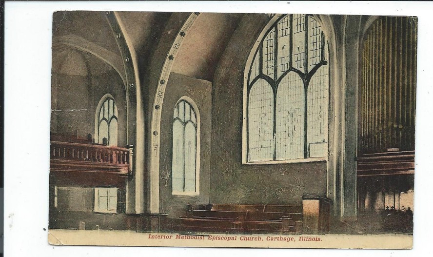 Postcard Carthage Illinois Ill Il Interior Methodist Episcapal Church