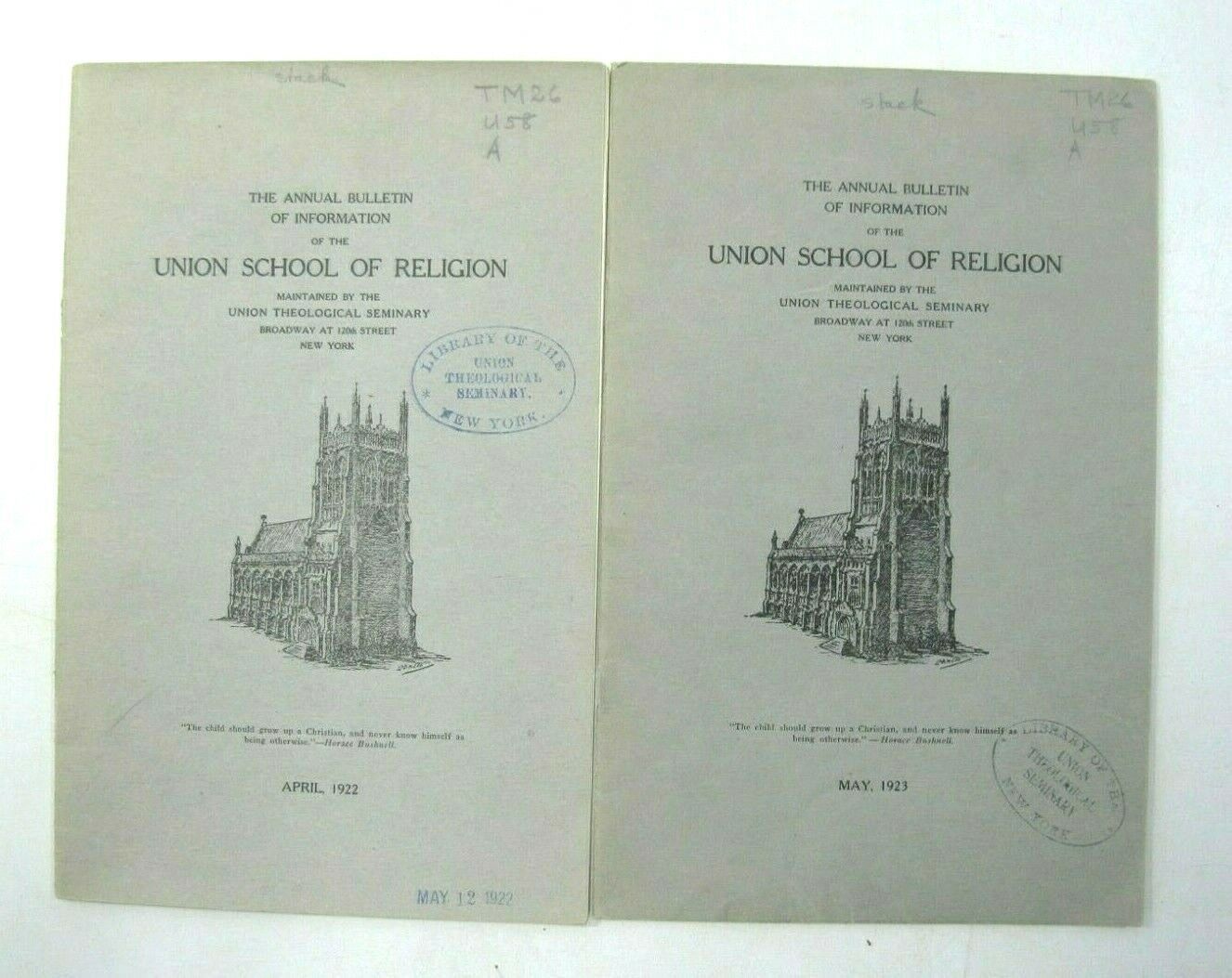 Lot 2 Vintage 1922 1923 Union Theological Seminary Bulletins Pamphlets Antique 