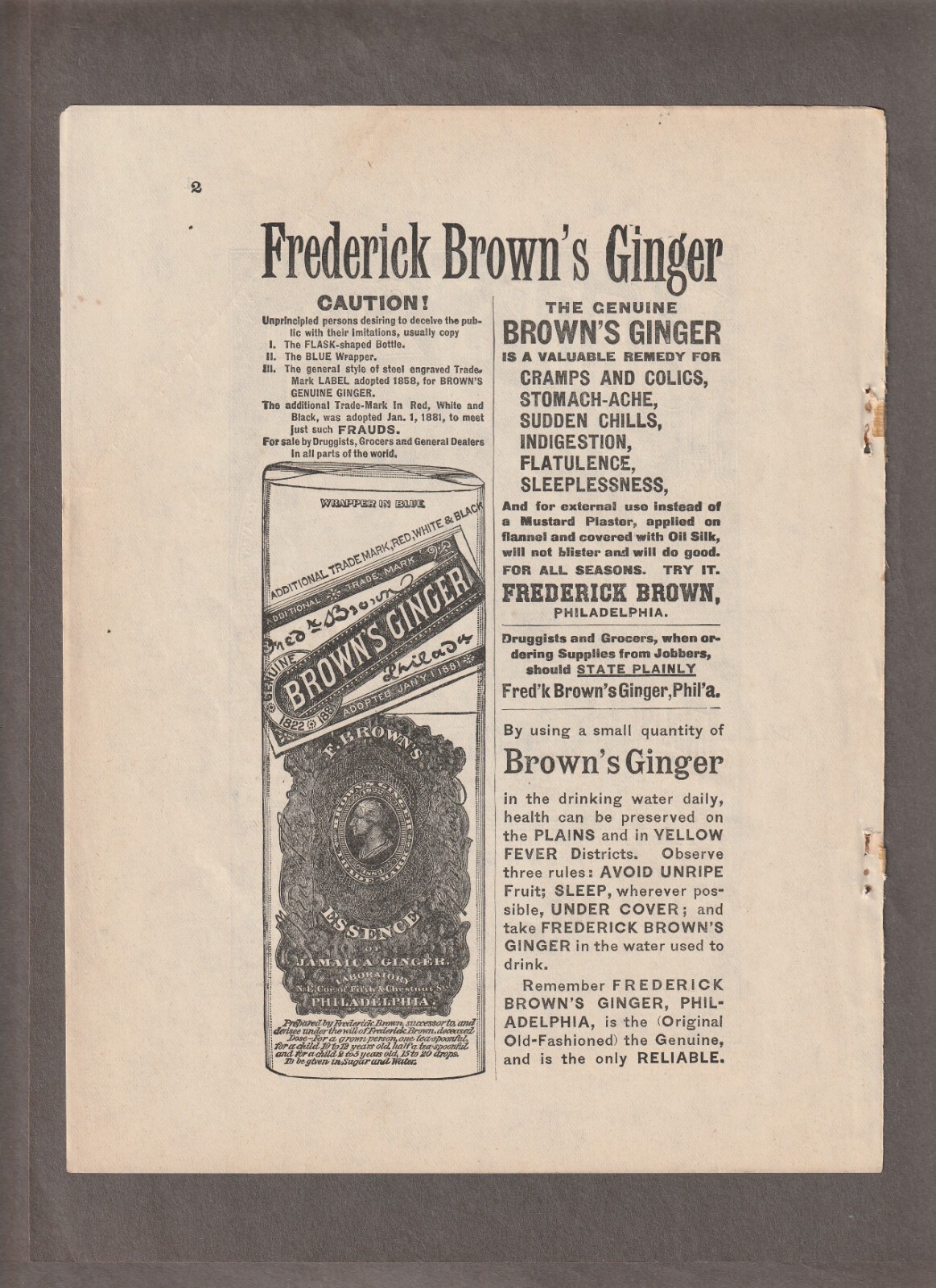 1885 FRED BROWN'S GINGER Magazine AD~FLATULENCE Remedy~PEARS Soap~ADELINA PATTI