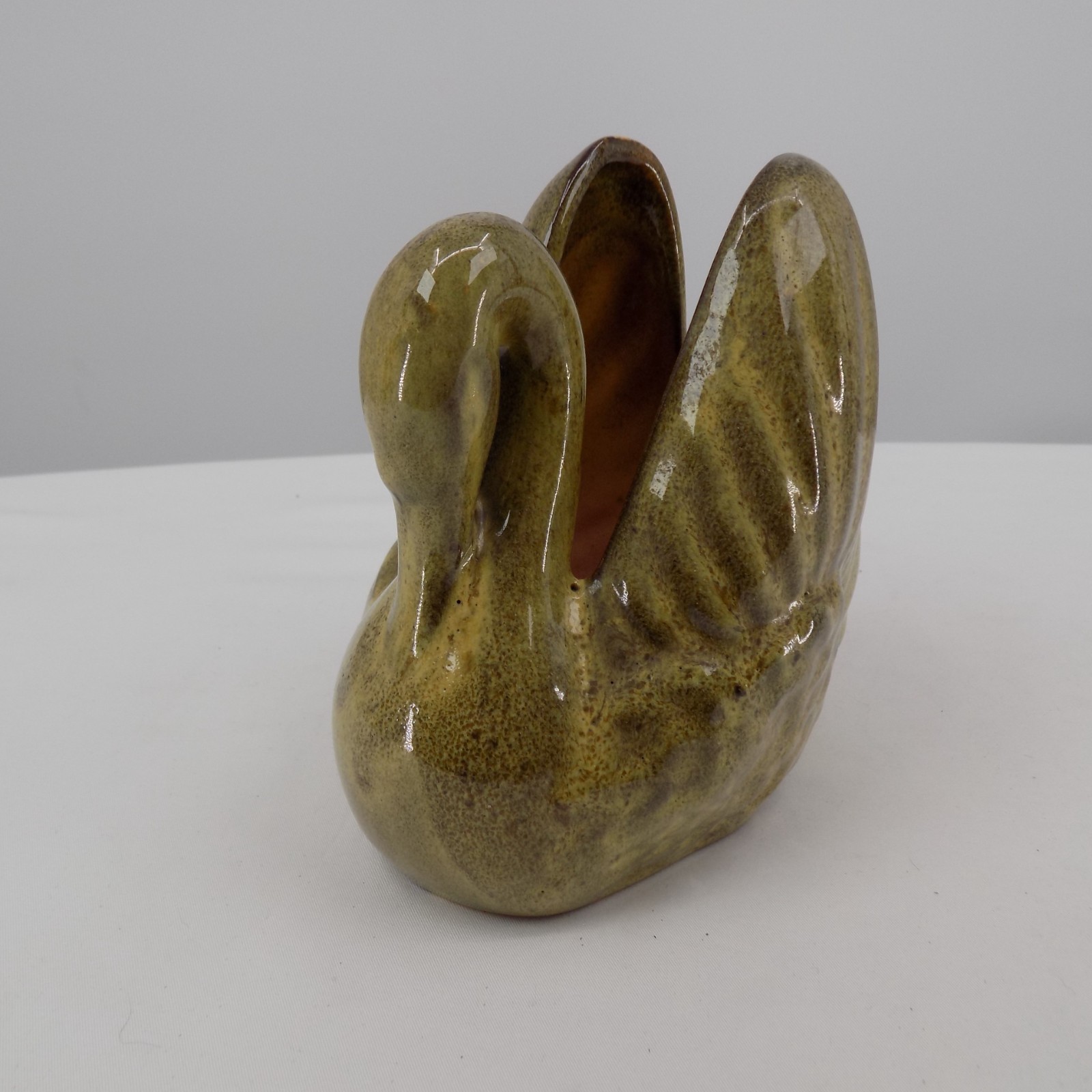 Gonder Pottery Ceramic Swan Planter Yellow Brown Dip E-44 Made in USA Vintage