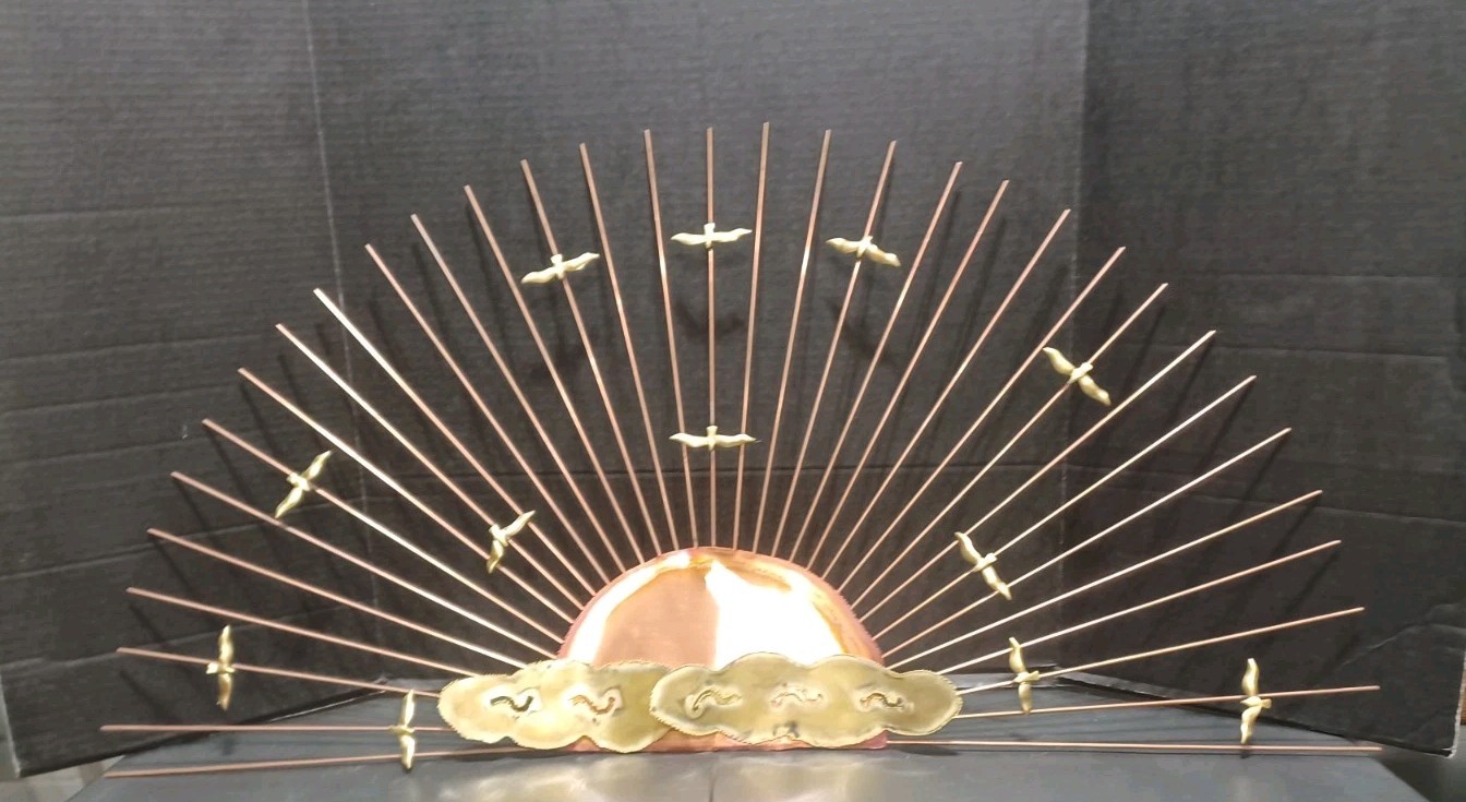 Vintage Mid Century Modern Brass Seagull Bird Sunbrust Sun Wall Hanging