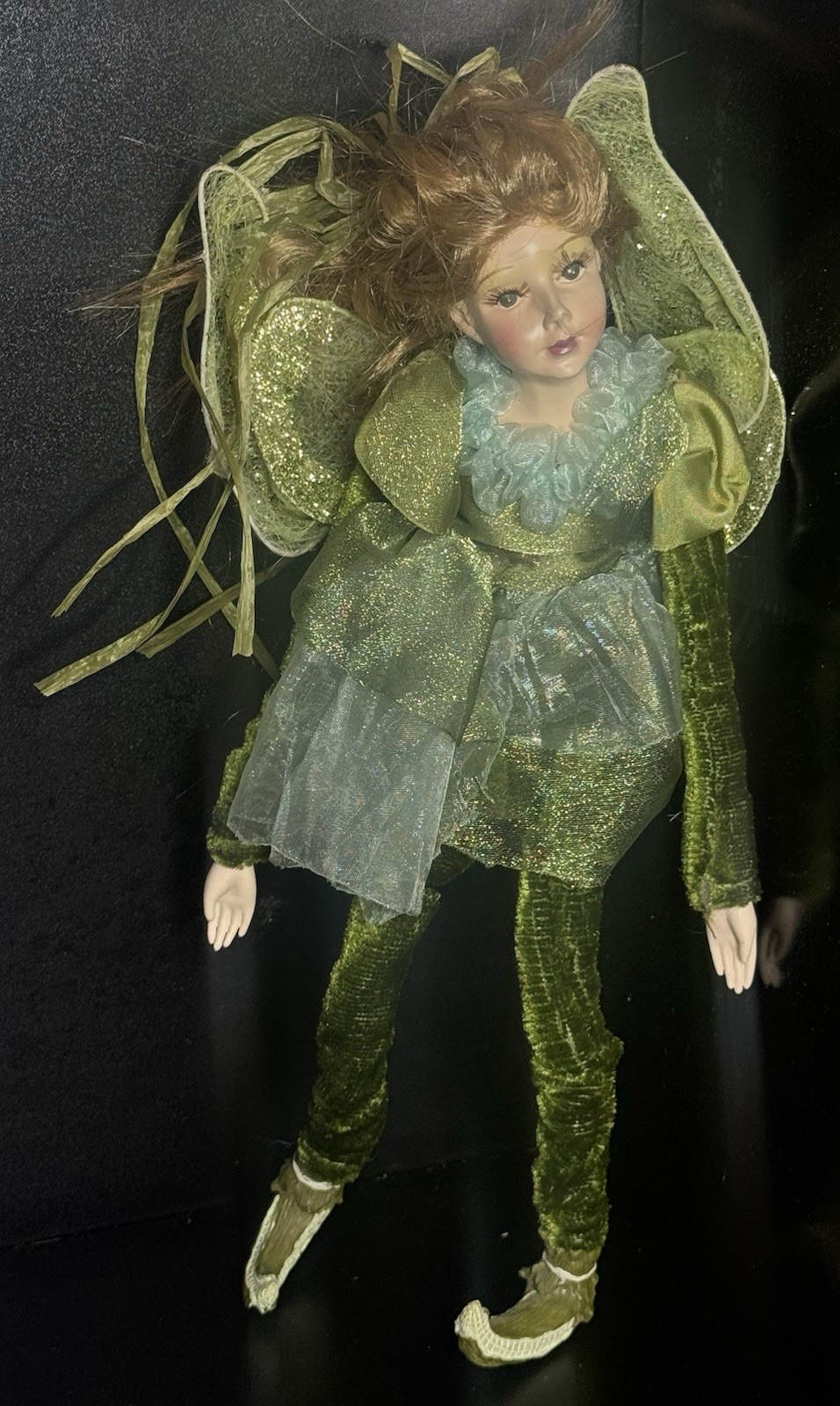 Whimsical Green Forest Fairy Elf Pixie Doll Shelf Sitter Doll Decor 10.5