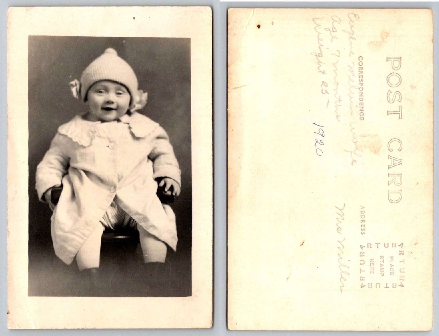 1920 Real Photo Postcard RPPC Baby Eugene 7 Months Old Vertura Photo