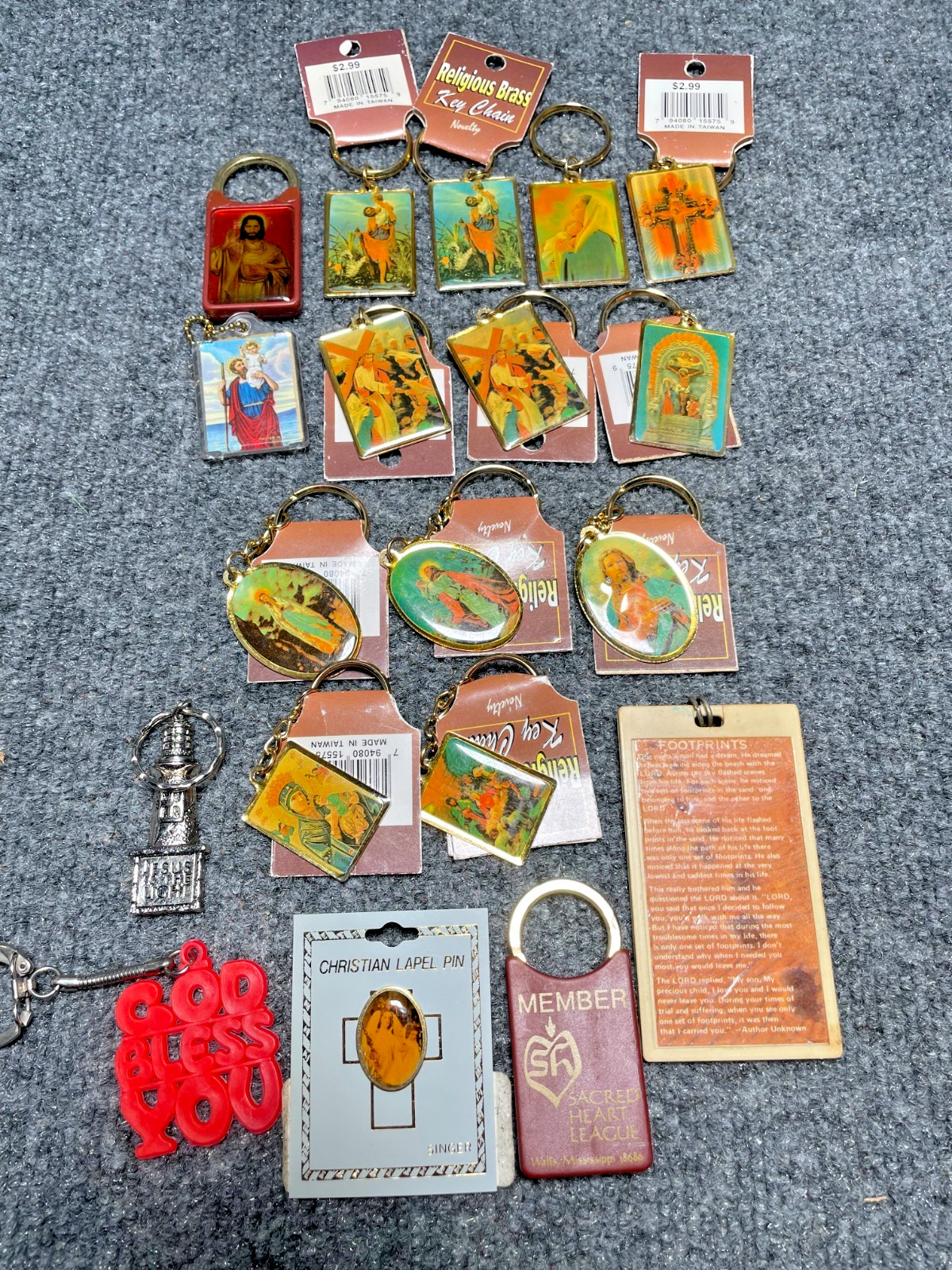 Vintage Religious Keychain Lot Christian Catholic Jesus Mary Cross Saints 20 pcs