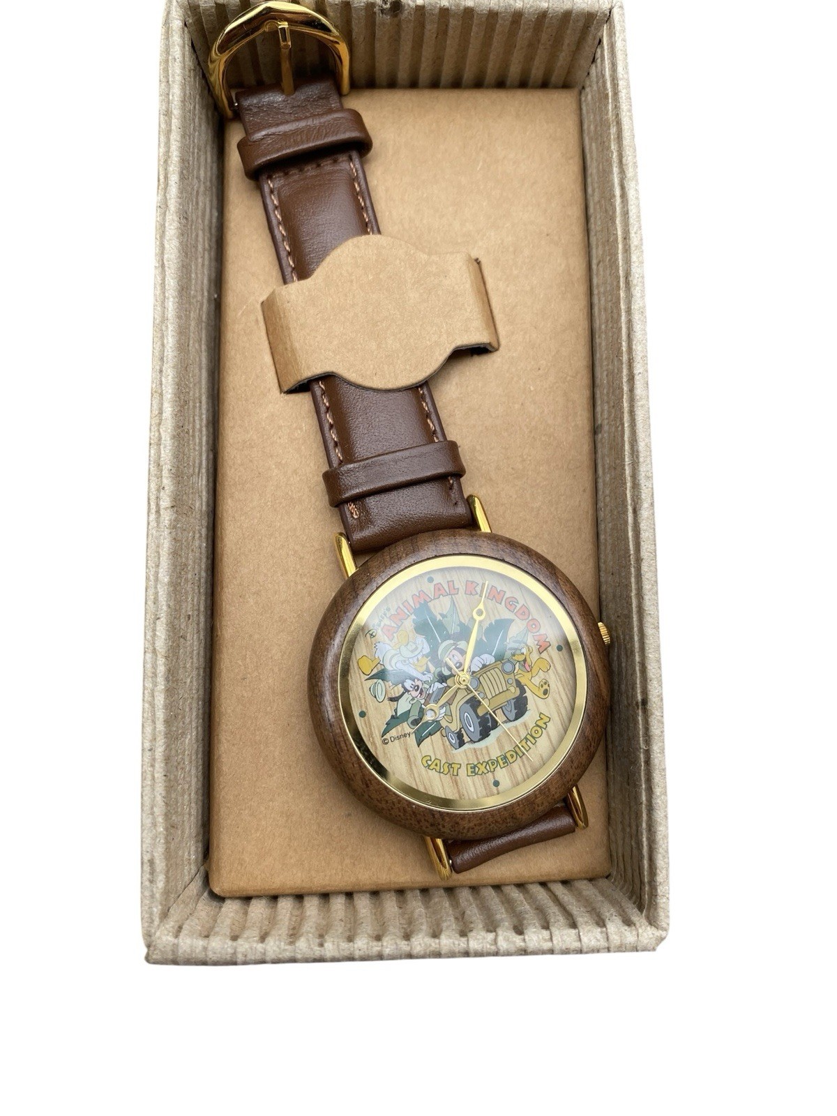 1998 Disney Vintage Animal Kingdom Cast Expedition Watch Wood Natures Time NIB