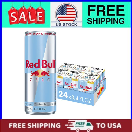 24 Cans, Red Bull Zero Energy Drink, 8.4 fl. oz., 6 x 4 Cans, 80mg Caffeine