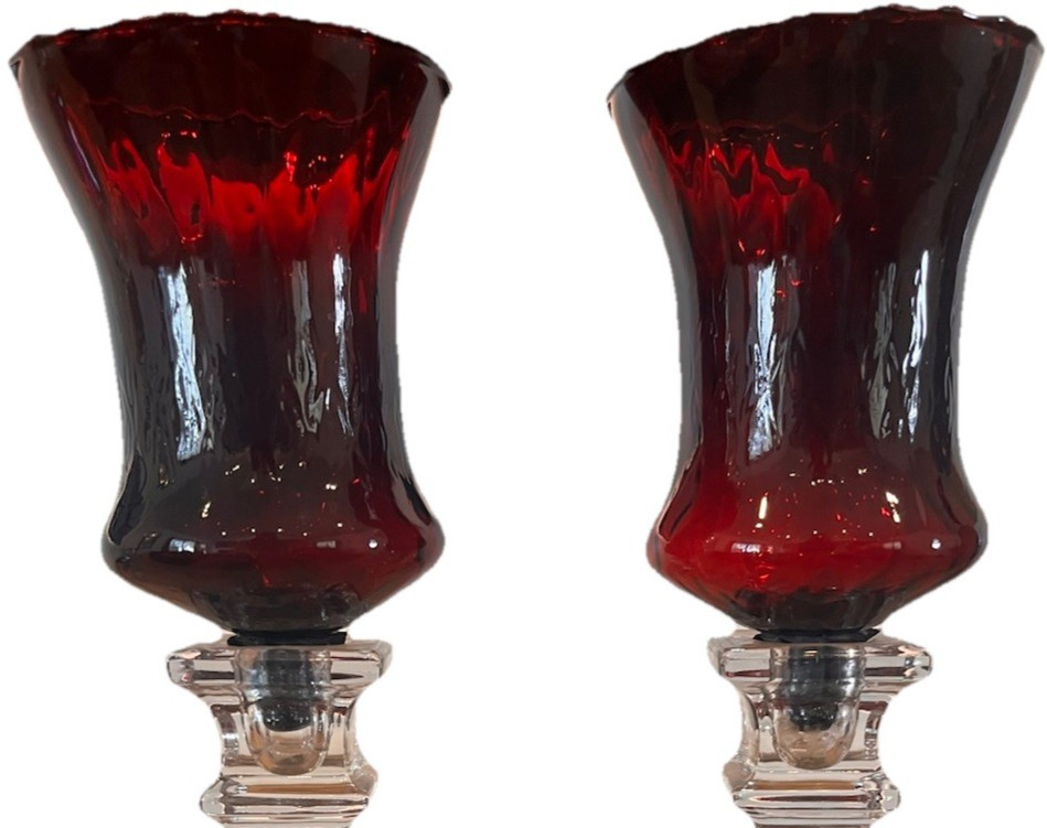 Vintage Homco Dark Ruby Red Optic Scalloped Candle Sconce Peg Votive Holders Vintage Homco Dark Ruby Red Optic Scalloped Candle Sconce Peg Votive Holders
