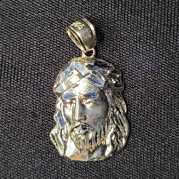 925 Sterling Silver Jesus Head Pendant Charm Medal - small