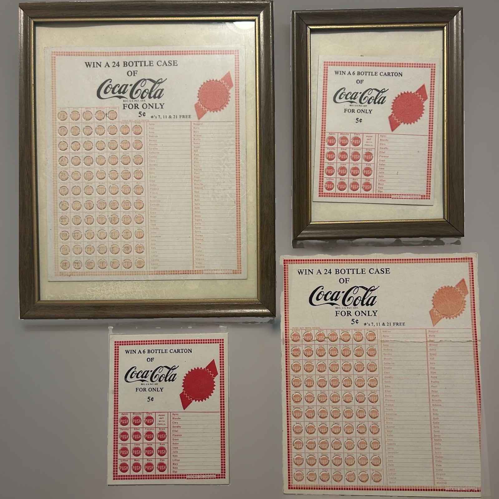 Vintage Coca-Cola 5¢ Punch Cards Lot of 4 Win a Case/6 Pack 1940-50s Advertising
