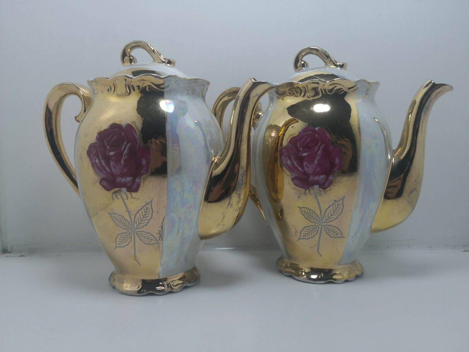Antique Vintage  pitcher STC Japan Porcelain Set of 2 Hand Painted Teapot Jug