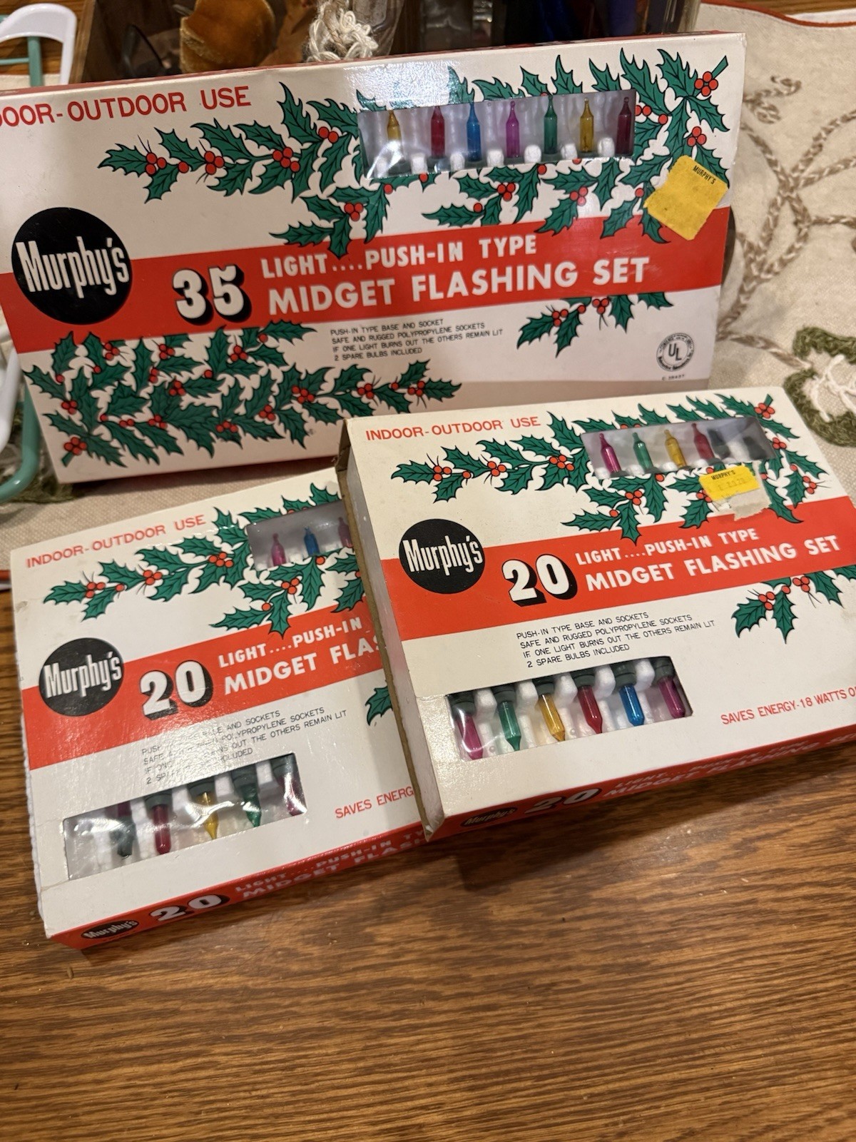 Vintage Murphy’s Midget Flashing Christmas Lights Lot of 3 Light Sets NOS