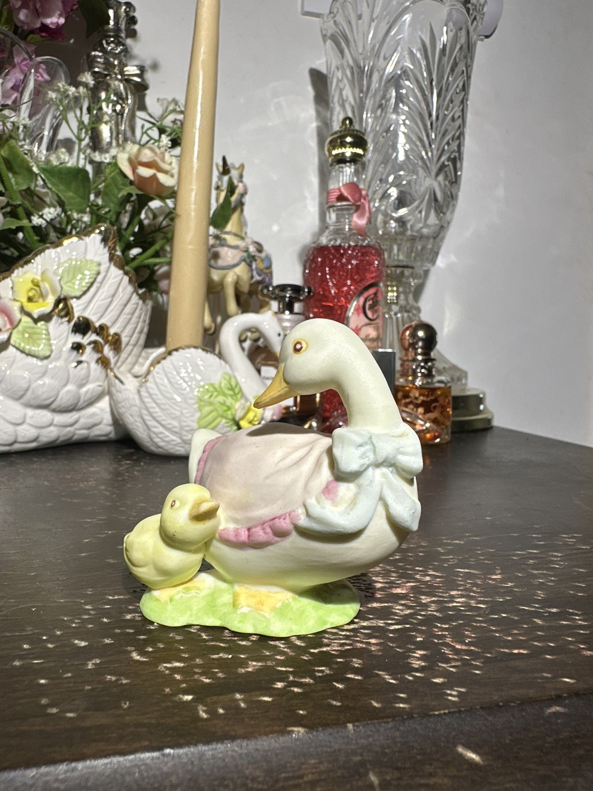 Vtg. Mother And Baby Duck Figurine Ceramic Maybe Ornament 